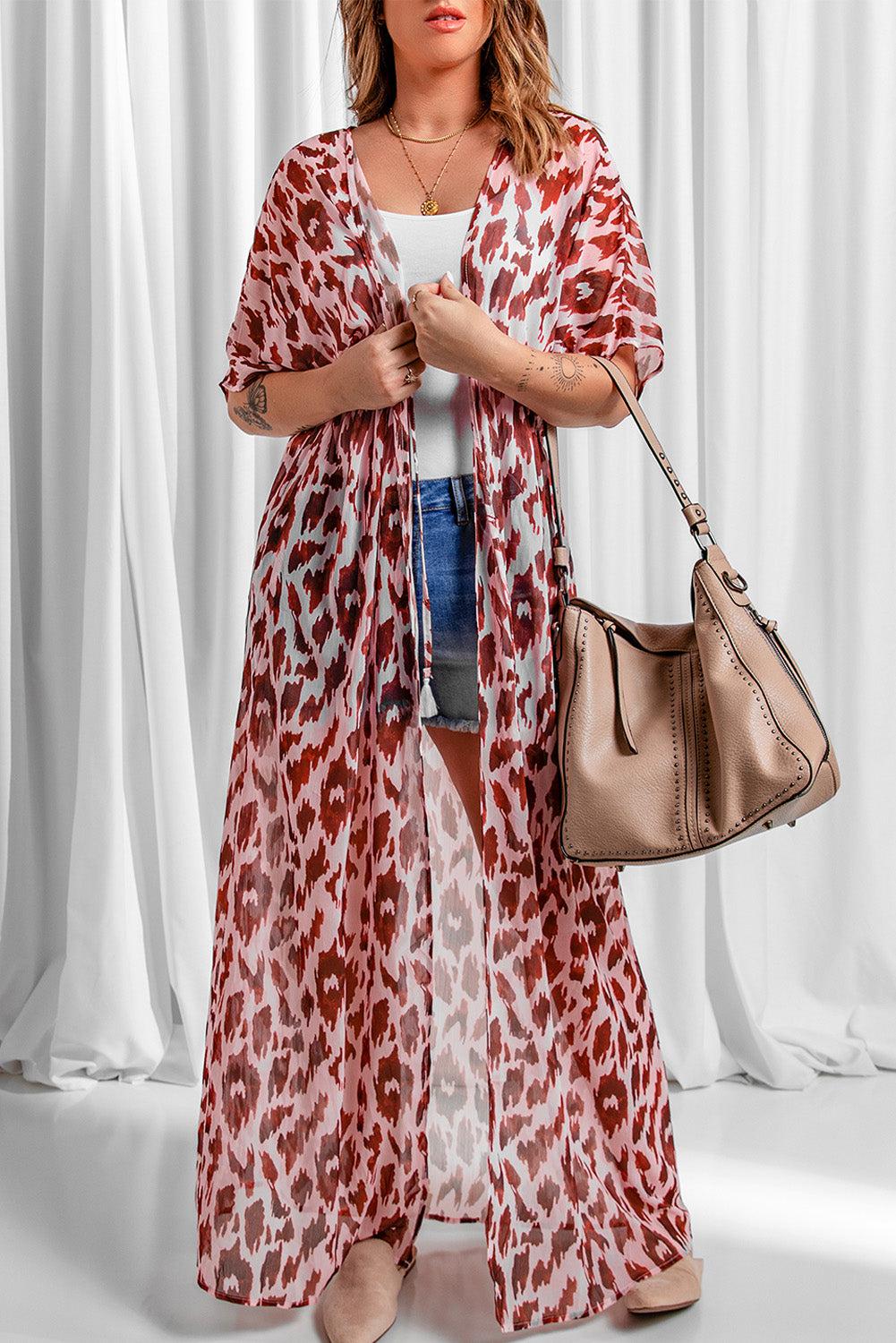 Animal Print Half Sleeve Duster Cardigan BLUE ZONE PLANET