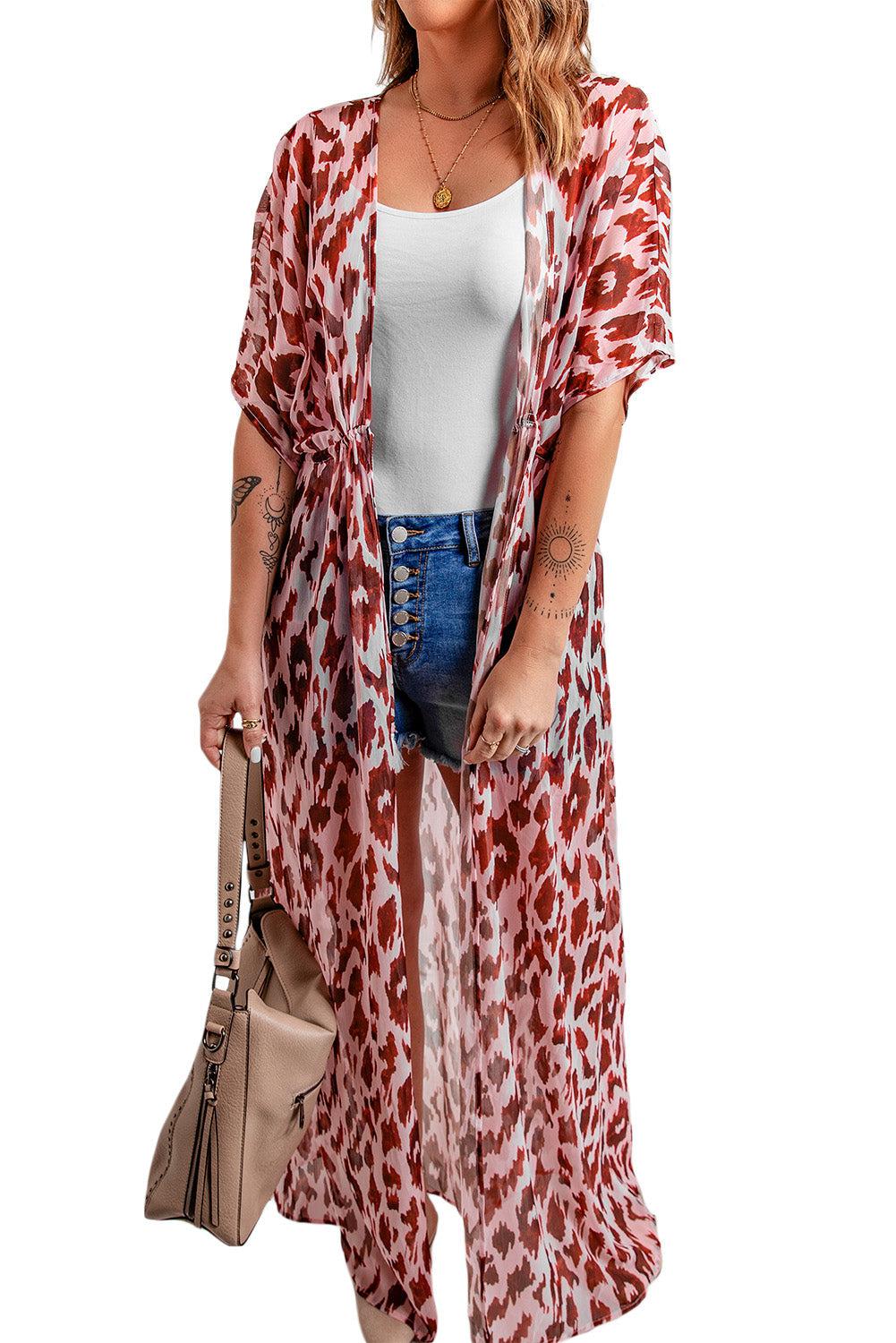 Animal Print Half Sleeve Duster Cardigan BLUE ZONE PLANET