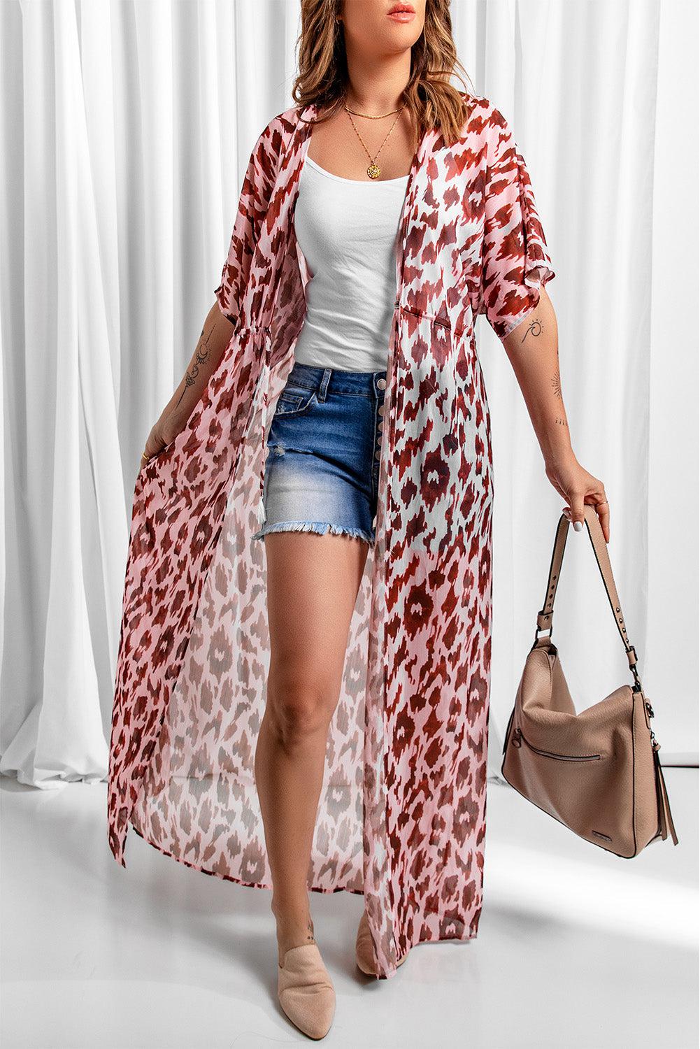 Animal Print Half Sleeve Duster Cardigan BLUE ZONE PLANET