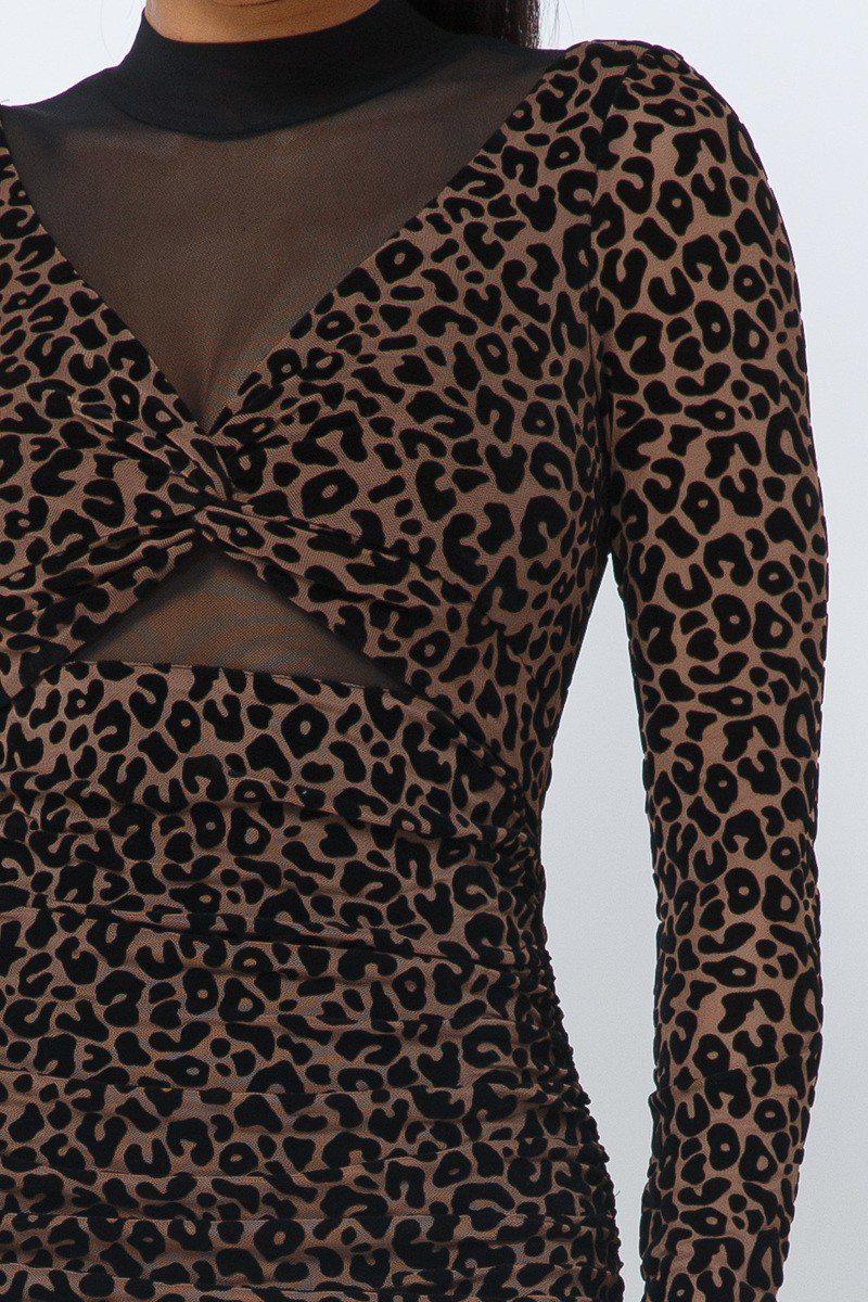 Animal Print Long Sleeve Mock Neck Mini Dress Blue Zone Planet