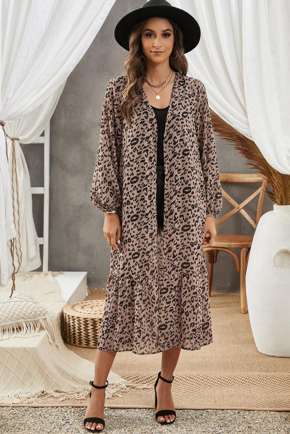 Animal Print Long Sleeve Open Front Cardigan BLUE ZONE PLANET