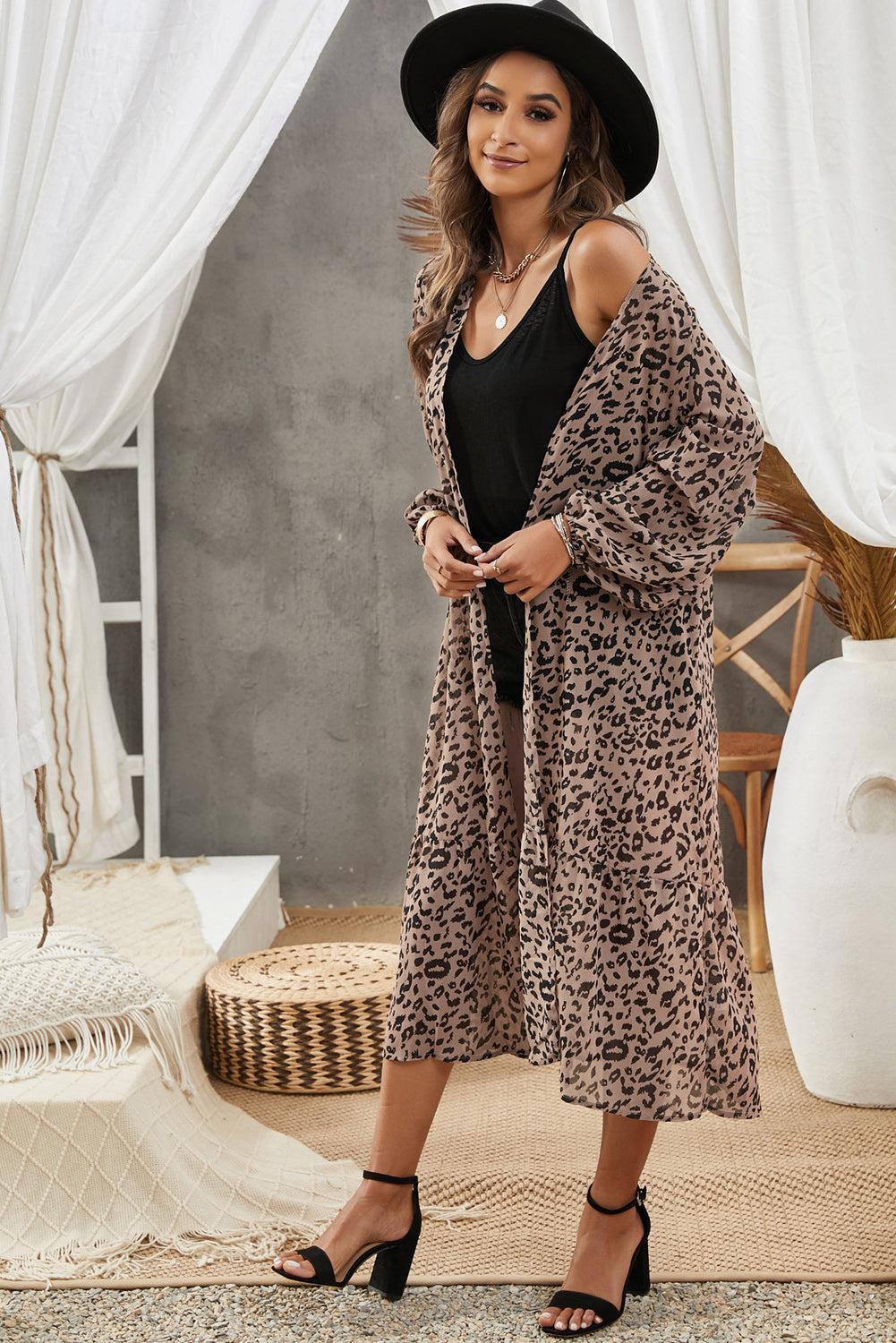 Animal Print Long Sleeve Open Front Cardigan BLUE ZONE PLANET