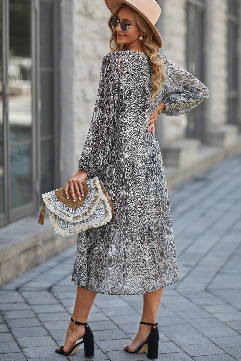Animal Print Long Sleeve Open Front Cardigan BLUE ZONE PLANET