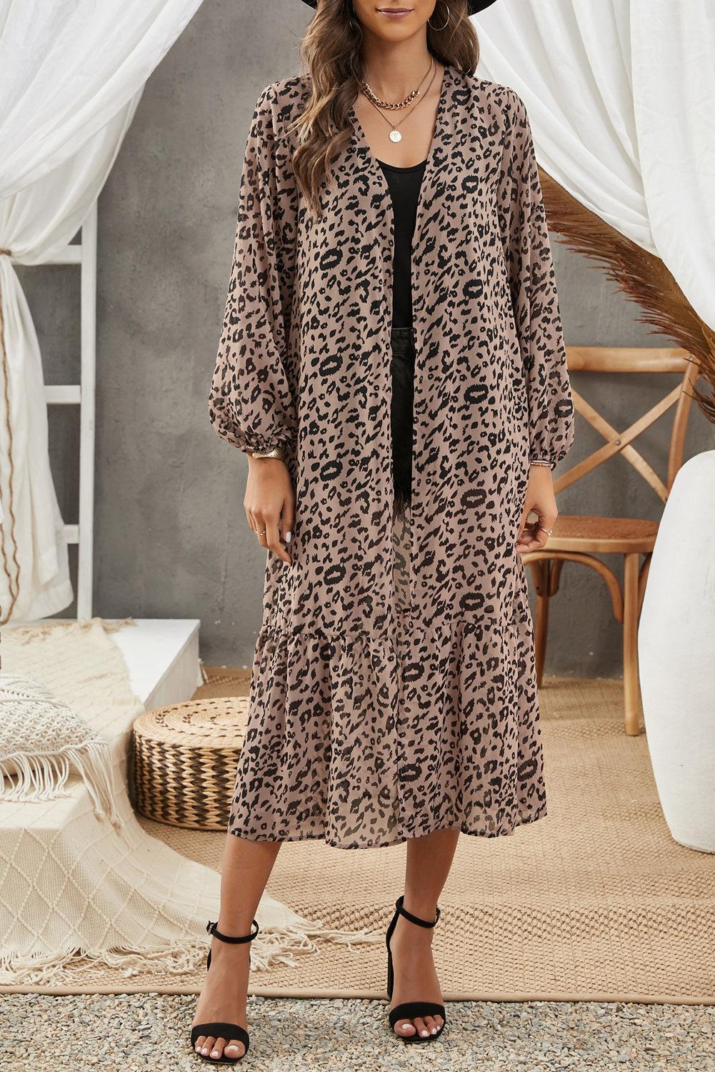 Animal Print Long Sleeve Open Front Cardigan BLUE ZONE PLANET