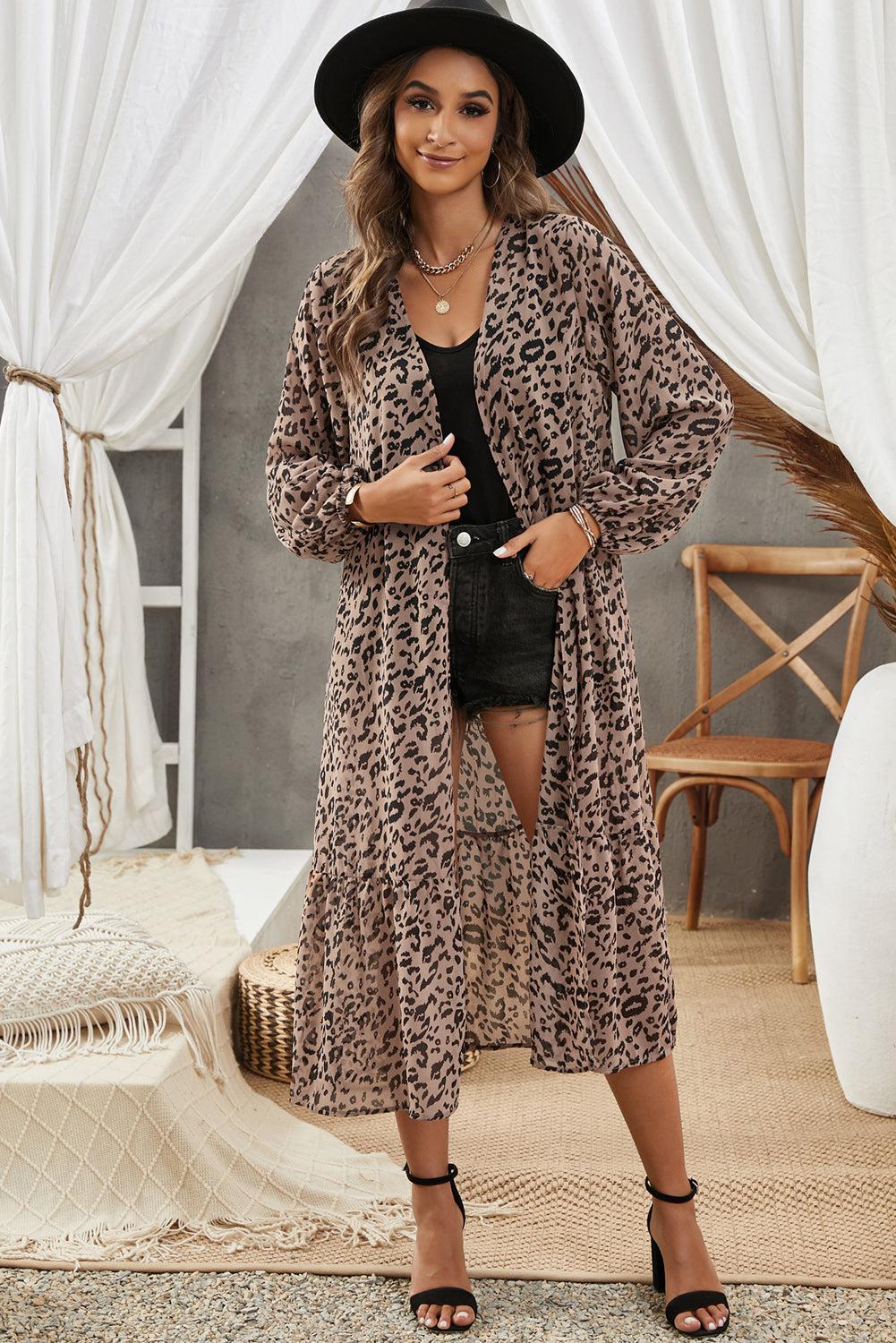 Animal Print Long Sleeve Open Front Cardigan BLUE ZONE PLANET