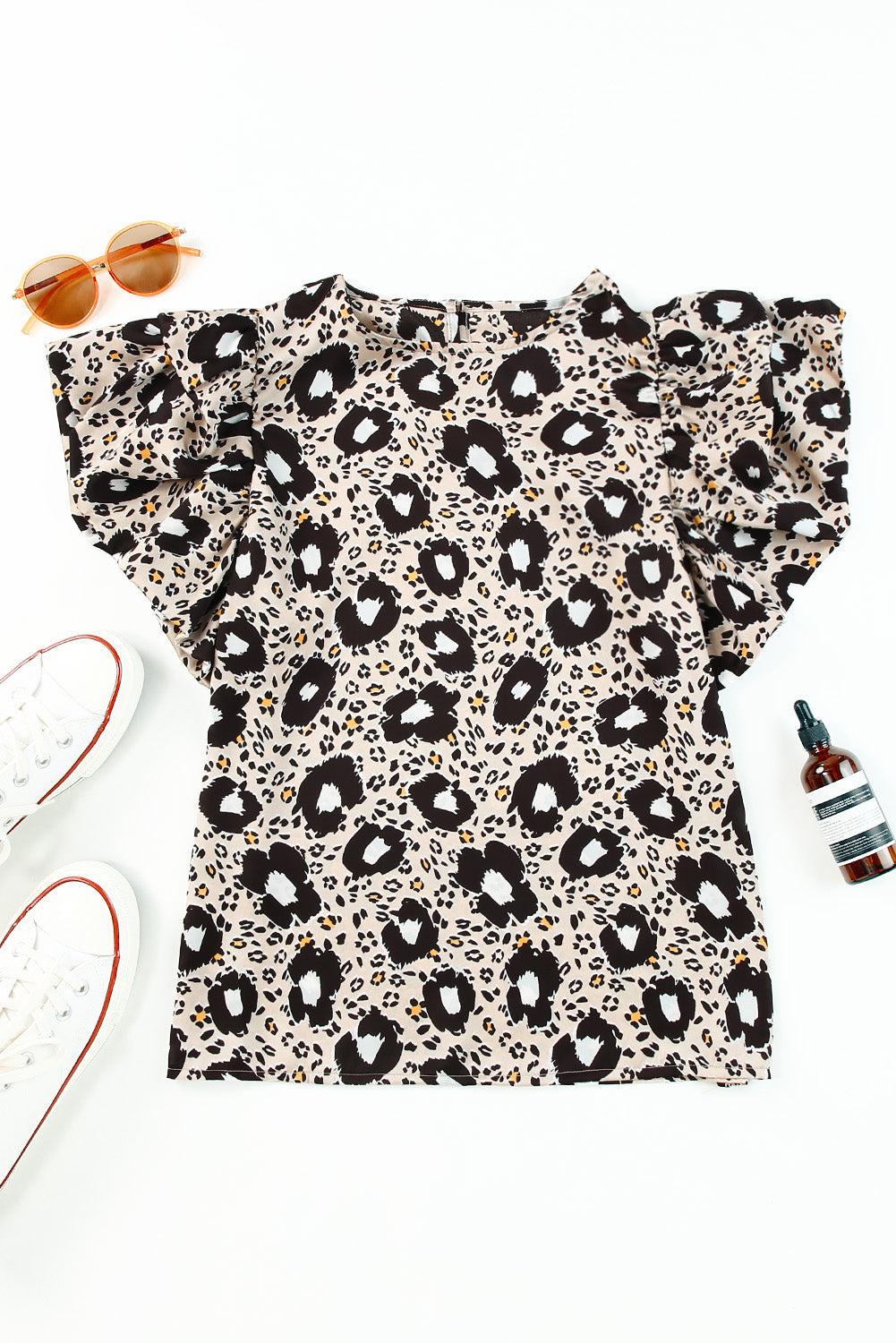 Animal Print Puff Sleeve Round Neck Blouse BLUE ZONE PLANET