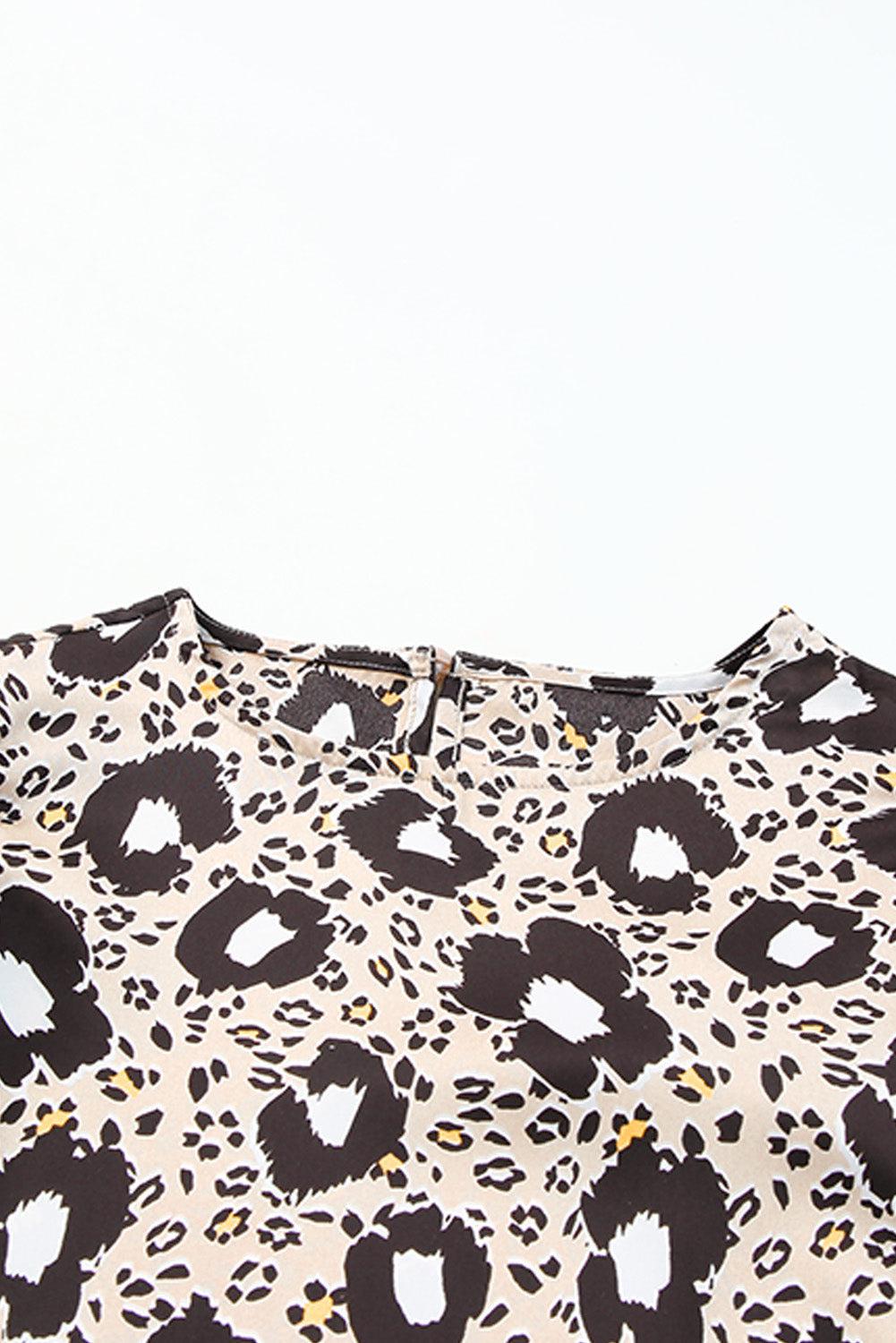 Animal Print Puff Sleeve Round Neck Blouse BLUE ZONE PLANET