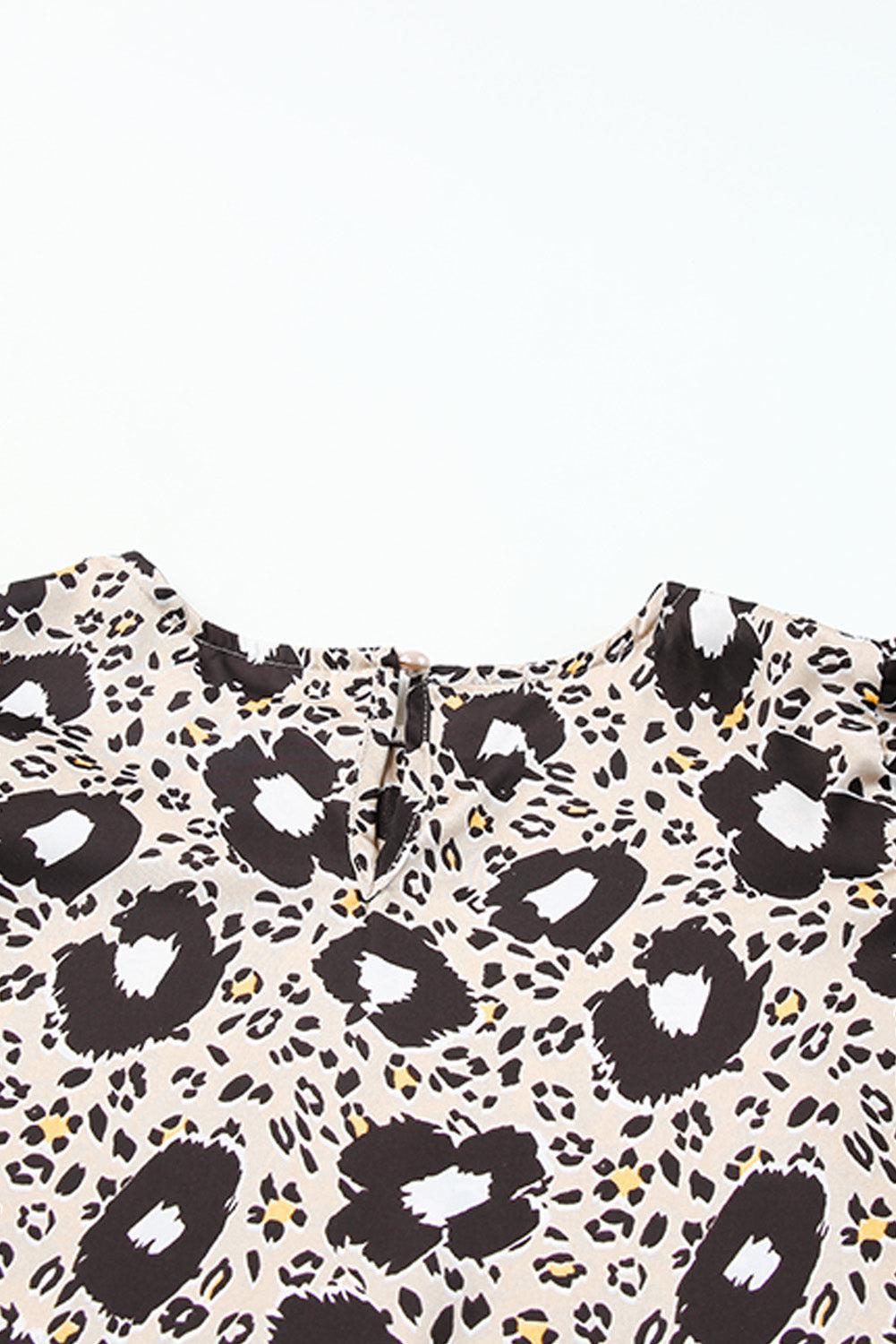 Animal Print Puff Sleeve Round Neck Blouse BLUE ZONE PLANET