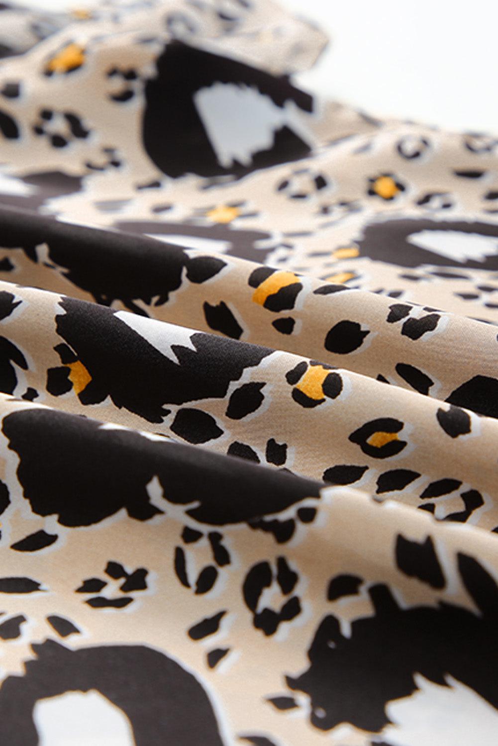 Animal Print Puff Sleeve Round Neck Blouse BLUE ZONE PLANET