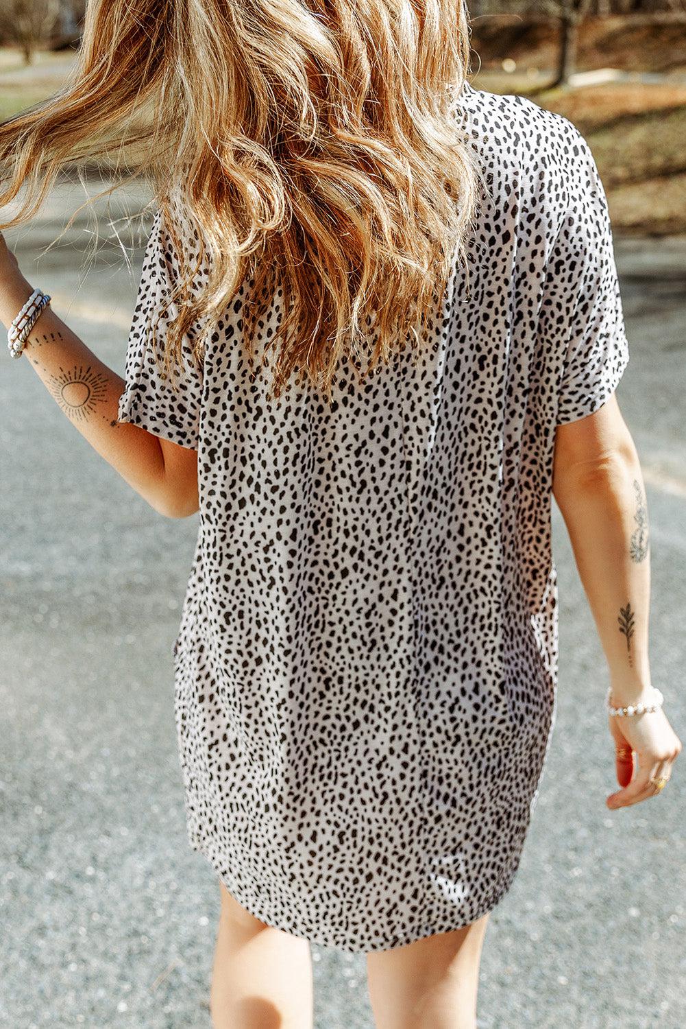 Animal Print Round Neck Tunic Tee with Pockets BLUE ZONE PLANET