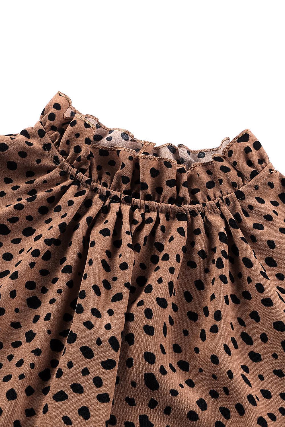 Animal Print Ruffle Collar Flounce Sleeve Blouse BLUE ZONE PLANET