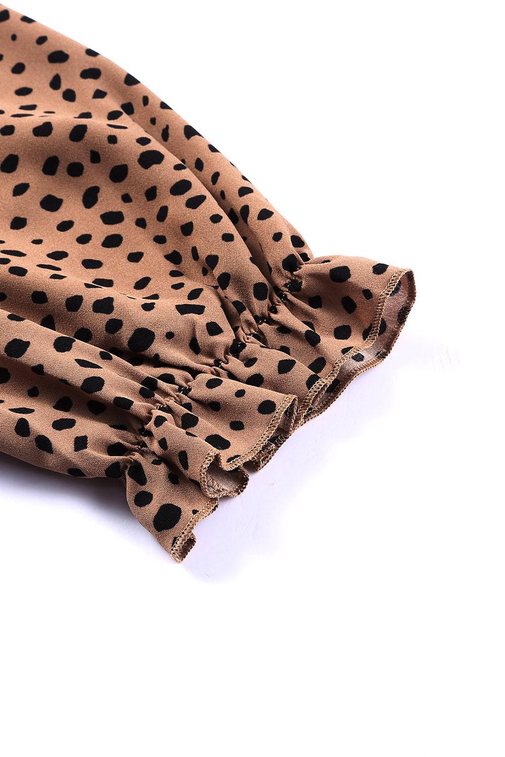 Animal Print Ruffle Collar Flounce Sleeve Blouse BLUE ZONE PLANET