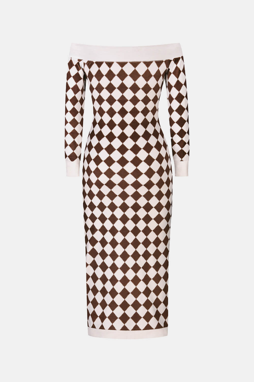 Argyle Off-Shoulder Slit Plush Midi Dress BLUE ZONE PLANET