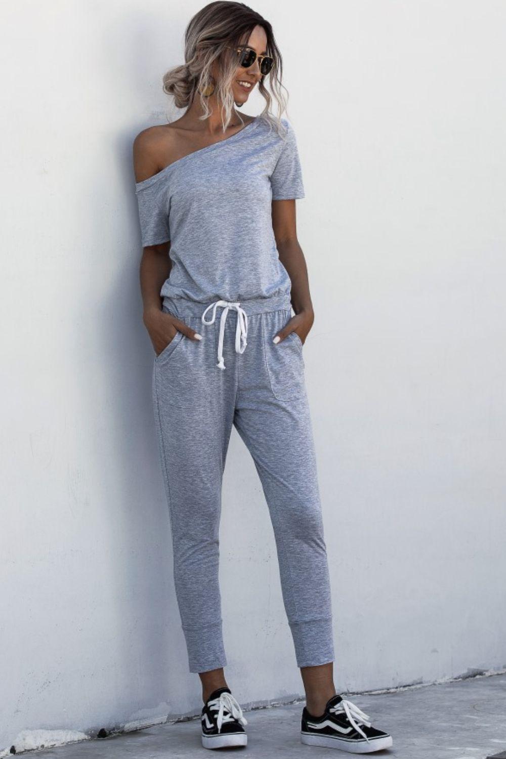 Asymmetrical Neck Tied Jumpsuit with Pockets BLUE ZONE PLANET