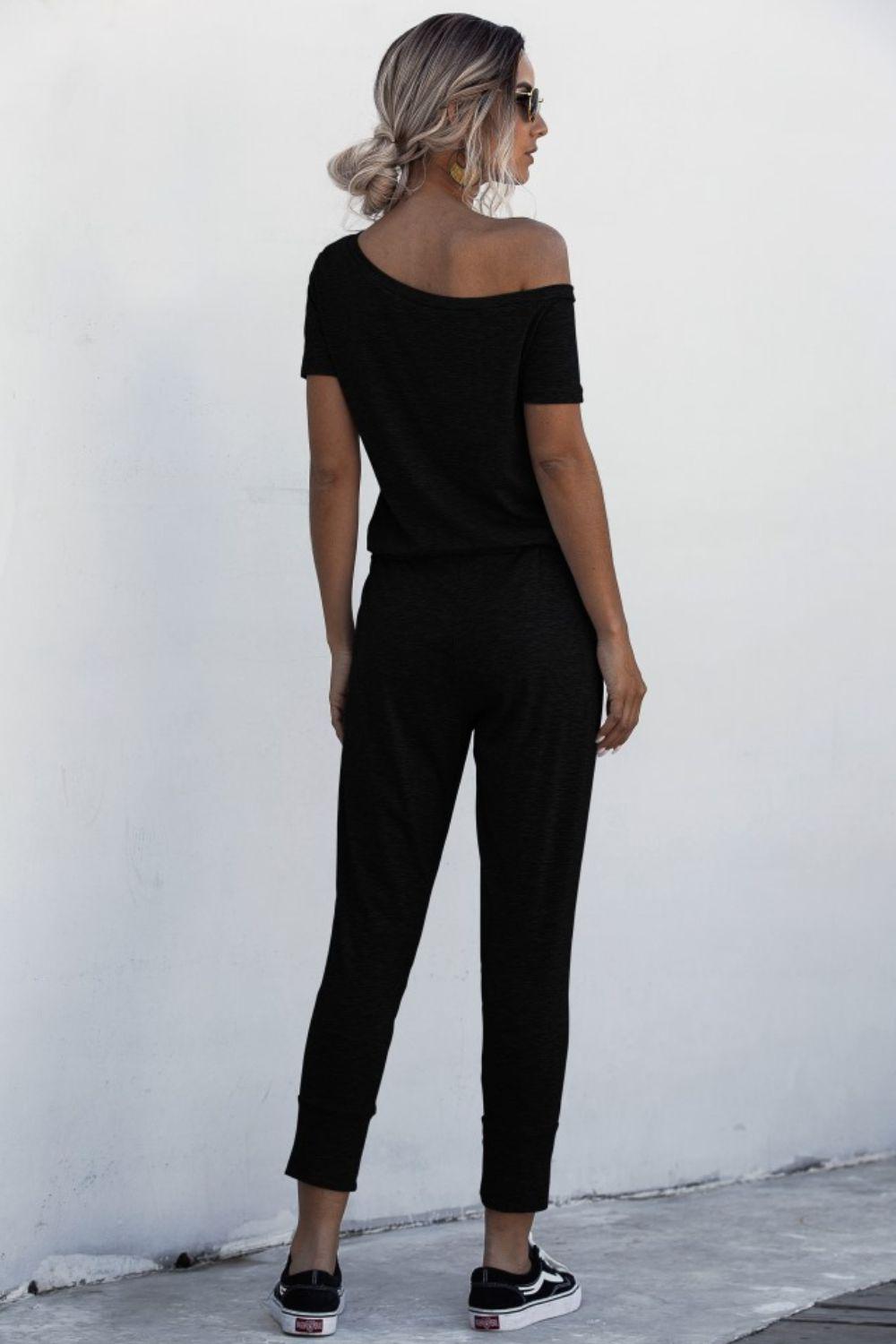 Asymmetrical Neck Tied Jumpsuit with Pockets BLUE ZONE PLANET