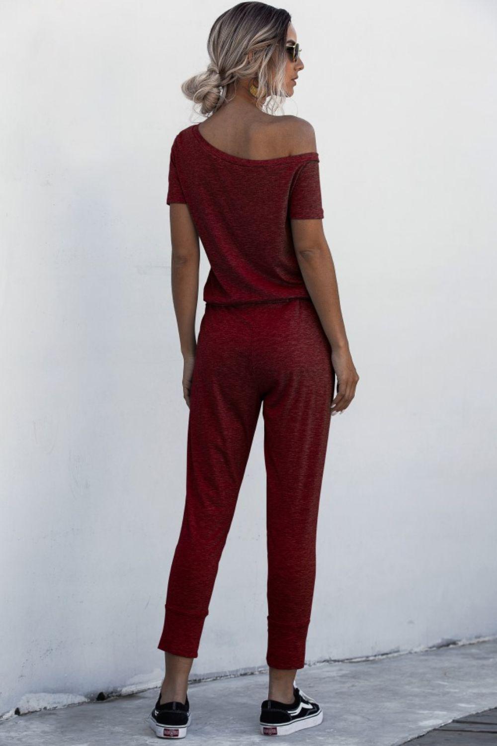 Asymmetrical Neck Tied Jumpsuit with Pockets BLUE ZONE PLANET