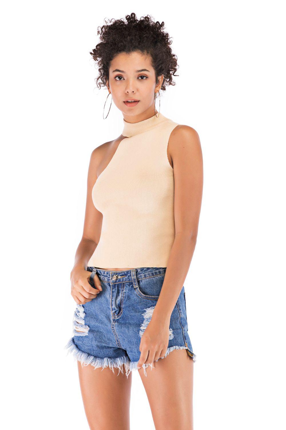 Asymmetrical Sleeveless Rib-Knit Top BLUE ZONE PLANET