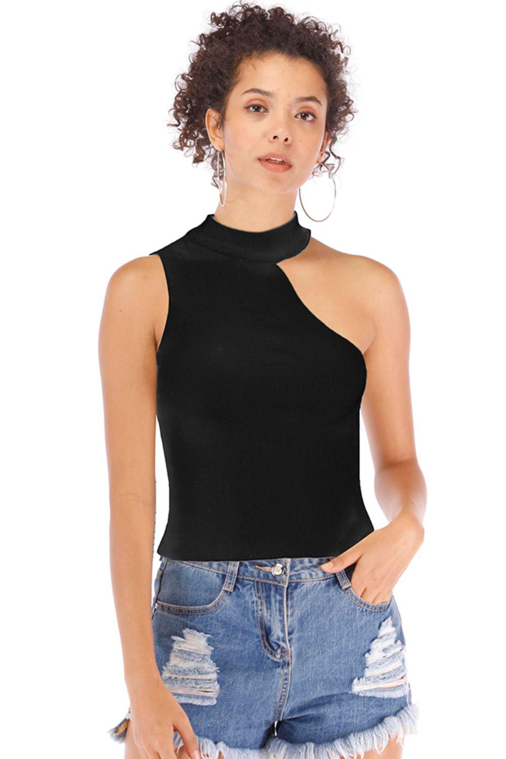 Asymmetrical Sleeveless Rib-Knit Top BLUE ZONE PLANET