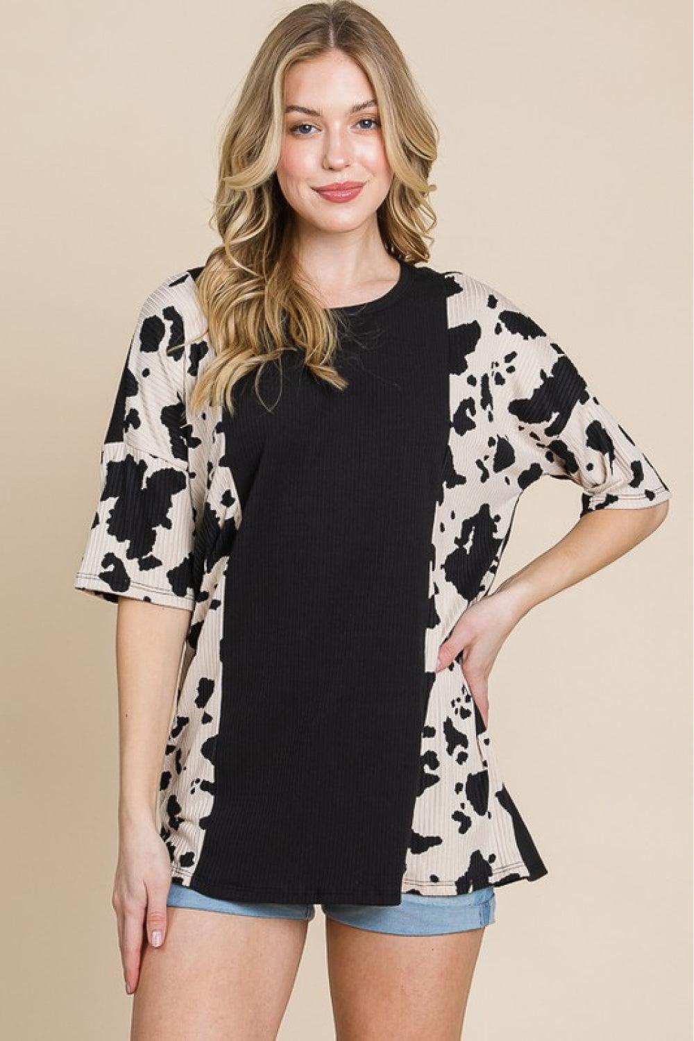 BOMBOM Rodeo Love Ribbed Animal Contrast Tee BLUE ZONE PLANET