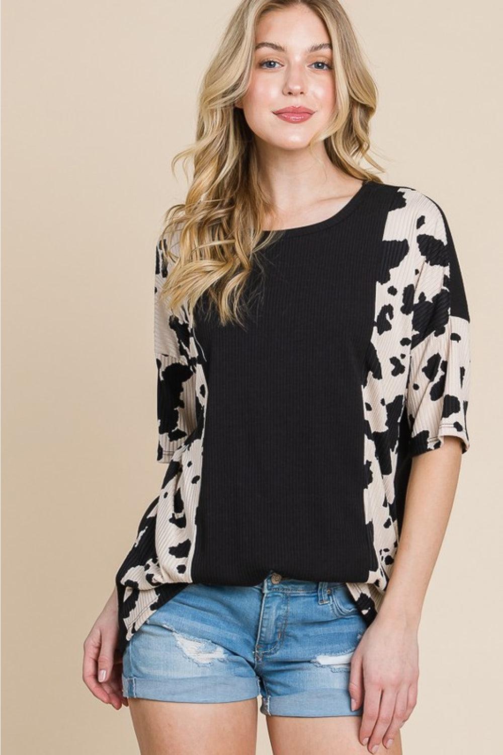 BOMBOM Rodeo Love Ribbed Animal Contrast Tee BLUE ZONE PLANET