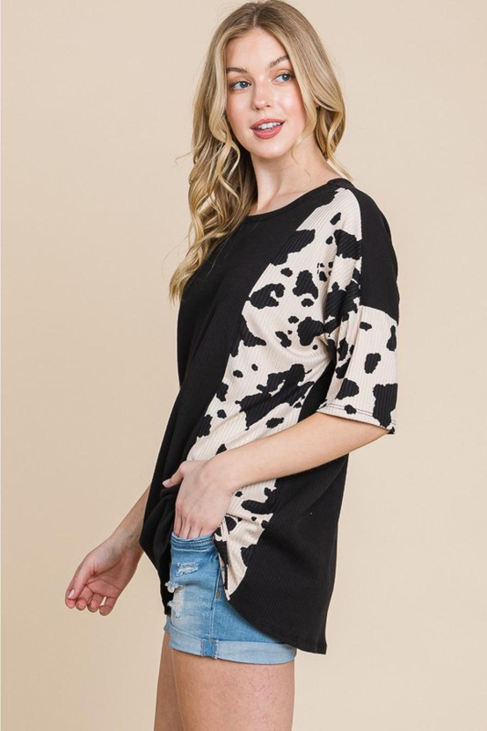 BOMBOM Rodeo Love Ribbed Animal Contrast Tee BLUE ZONE PLANET