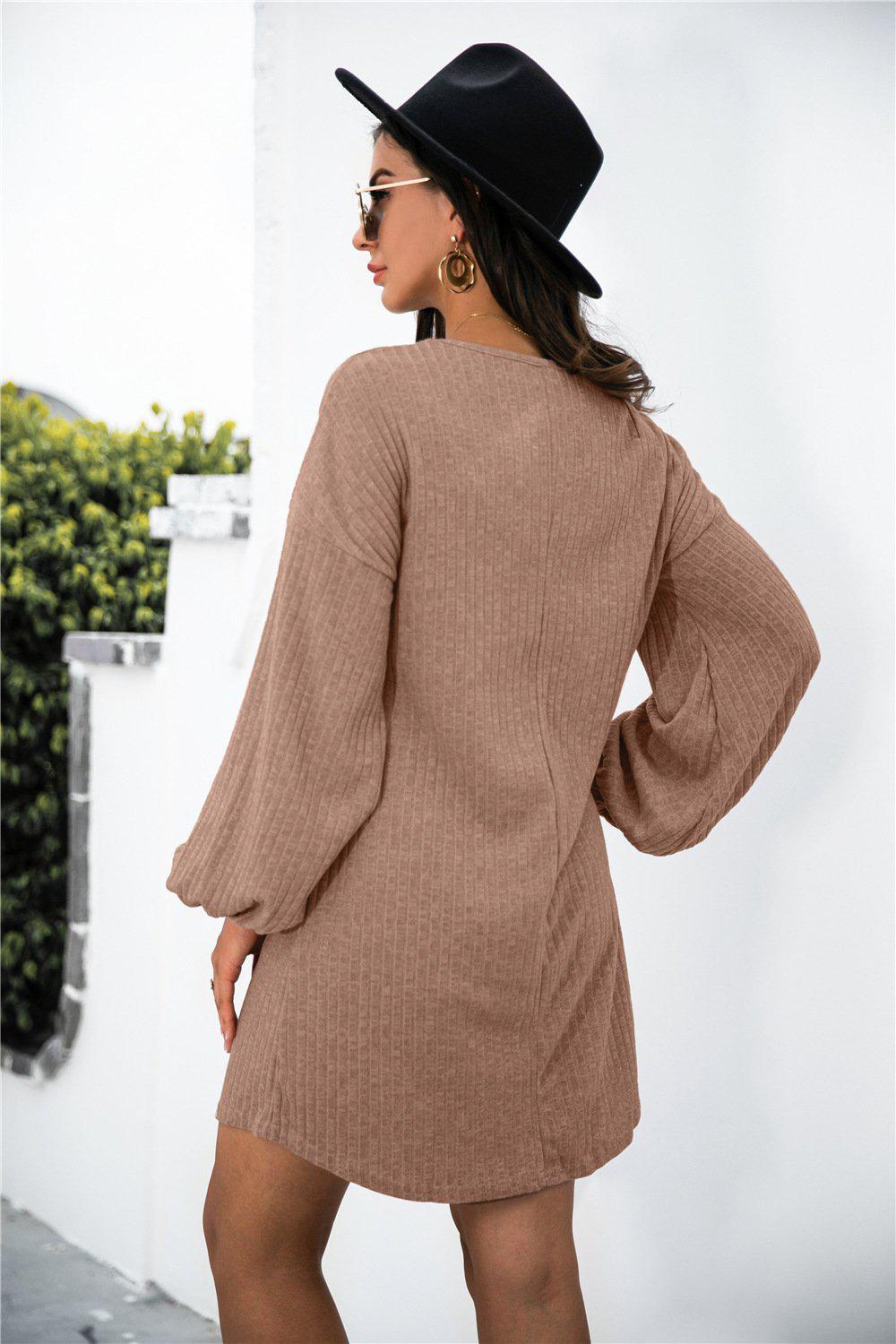 Balloon Sleeve Crisscross Detail Knit Dress BLUE ZONE PLANET