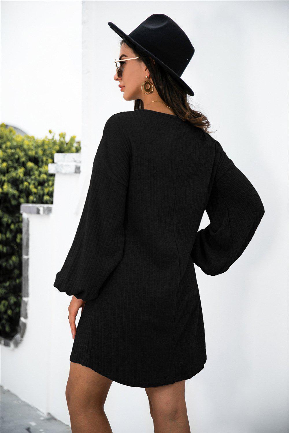 Balloon Sleeve Crisscross Detail Knit Dress BLUE ZONE PLANET
