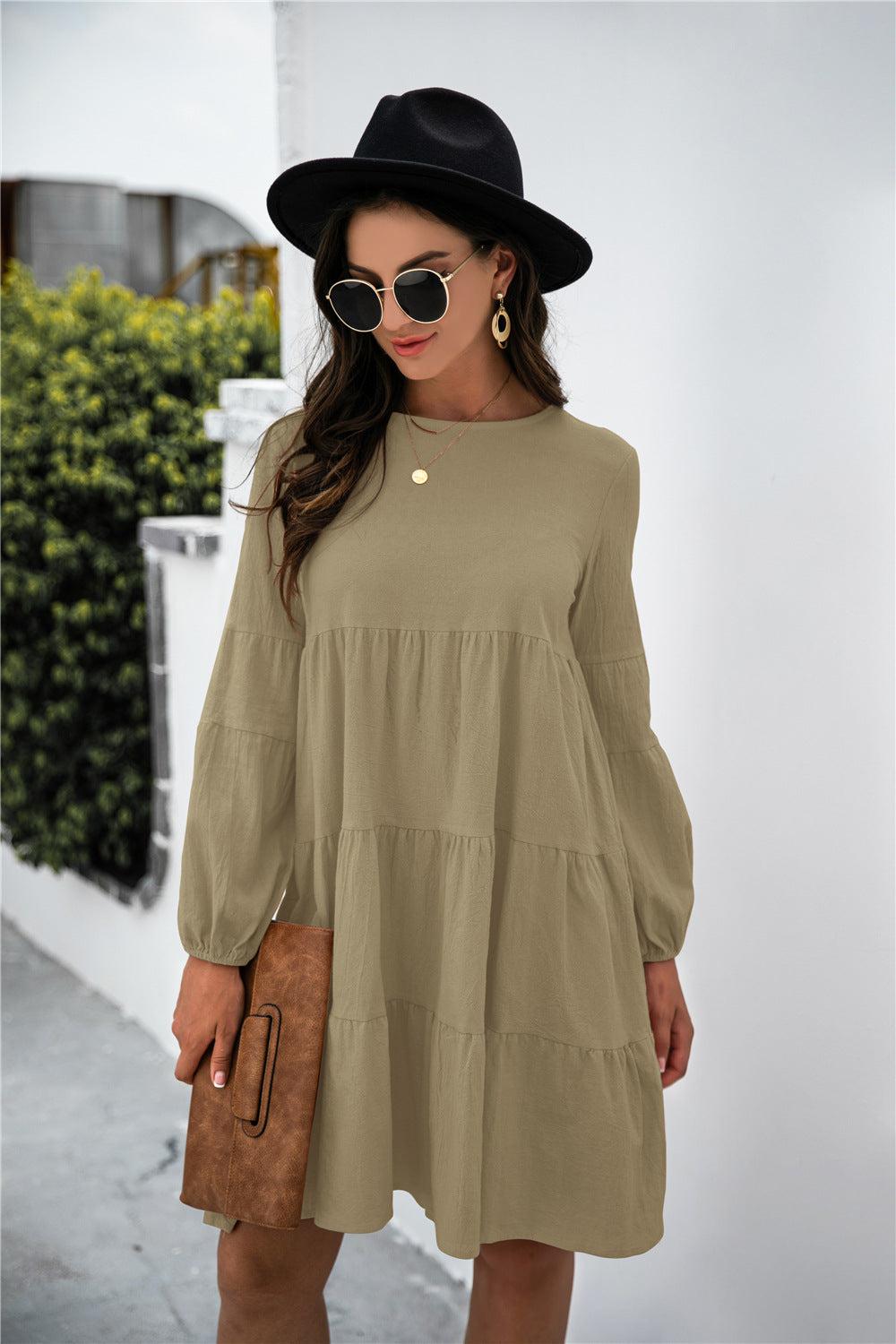 Balloon Sleeve Keyhole Tiered Dress BLUE ZONE PLANET