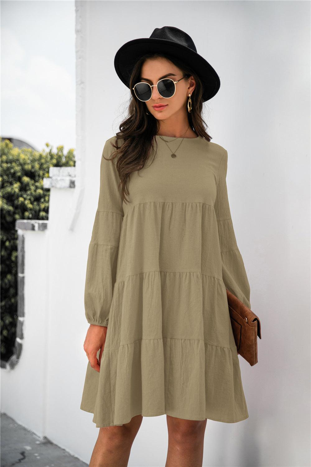 Balloon Sleeve Keyhole Tiered Dress BLUE ZONE PLANET