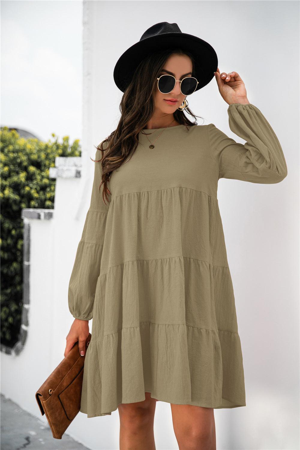 Balloon Sleeve Keyhole Tiered Dress BLUE ZONE PLANET
