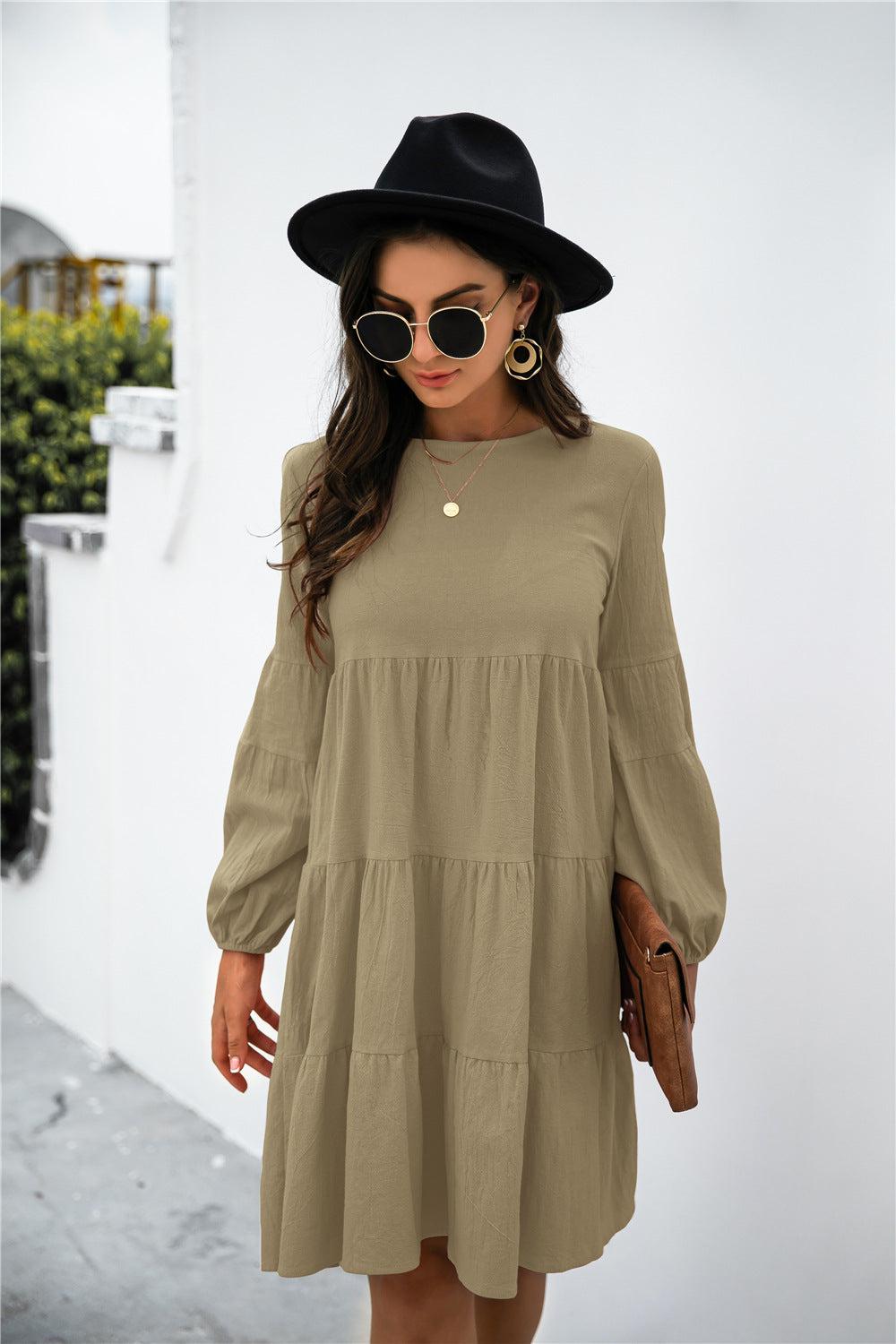 Balloon Sleeve Keyhole Tiered Dress BLUE ZONE PLANET