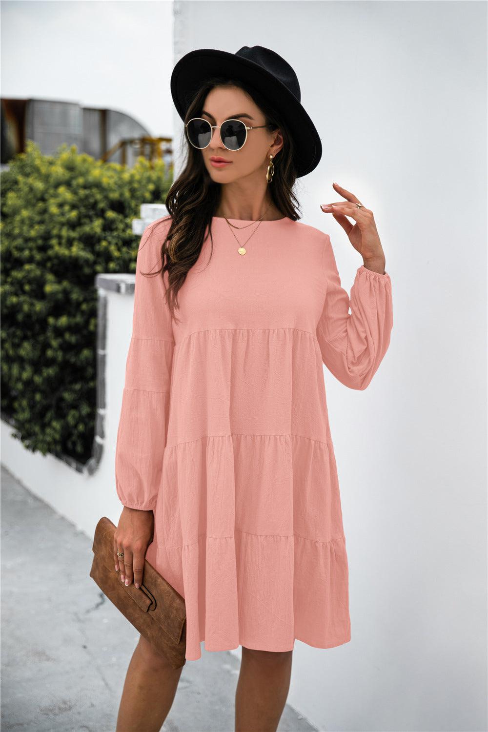 Balloon Sleeve Keyhole Tiered Dress BLUE ZONE PLANET