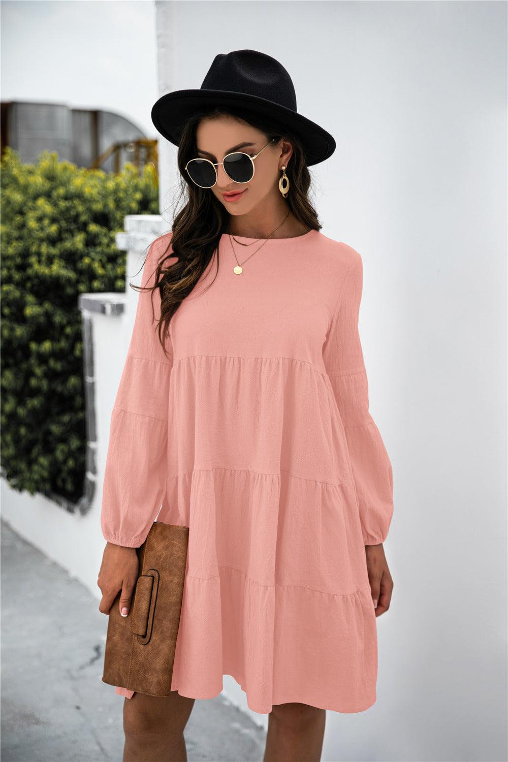 Balloon Sleeve Keyhole Tiered Dress BLUE ZONE PLANET