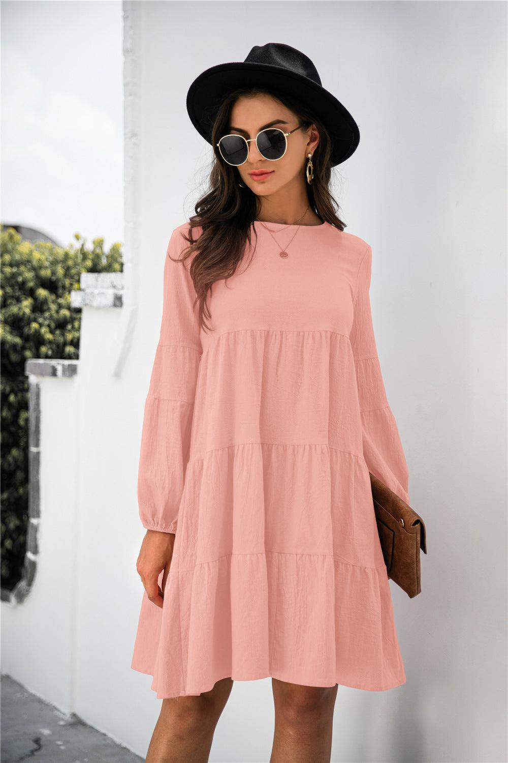 Balloon Sleeve Keyhole Tiered Dress BLUE ZONE PLANET