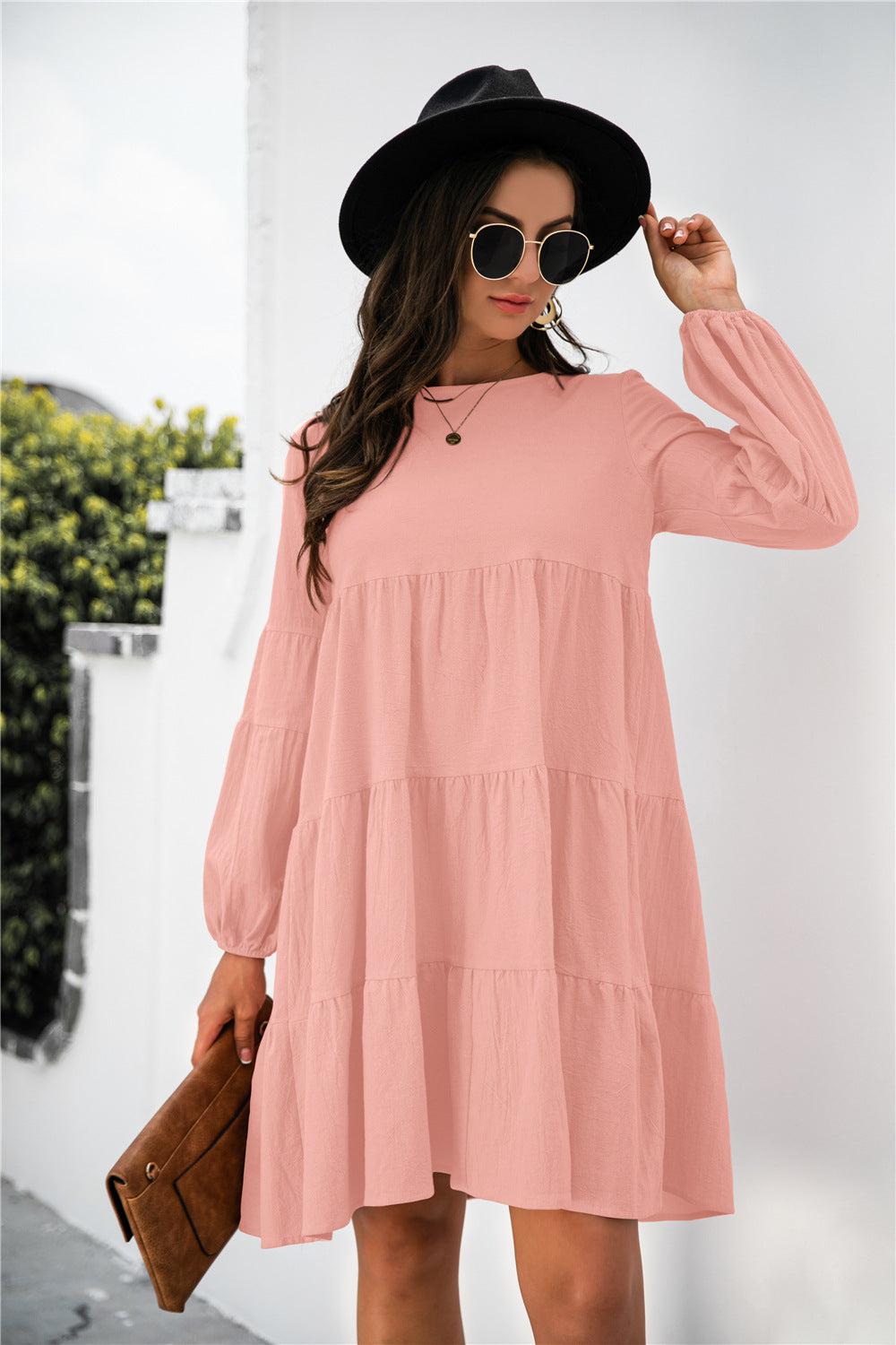 Balloon Sleeve Keyhole Tiered Dress BLUE ZONE PLANET