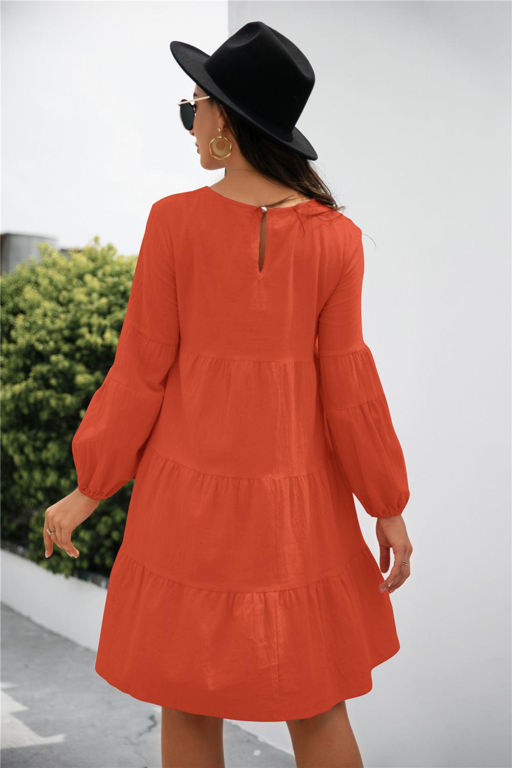 Balloon Sleeve Keyhole Tiered Dress BLUE ZONE PLANET