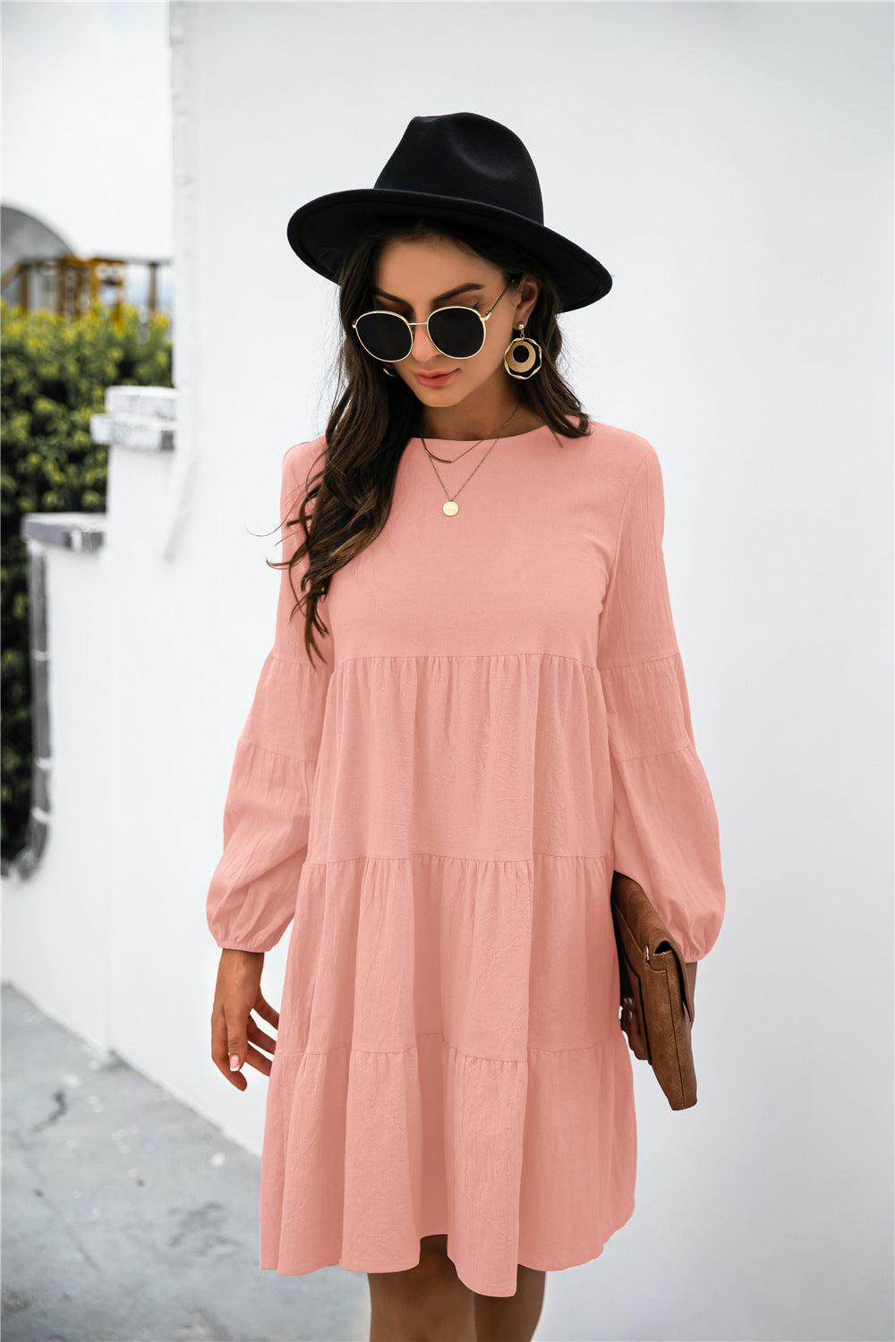 Balloon Sleeve Keyhole Tiered Dress BLUE ZONE PLANET