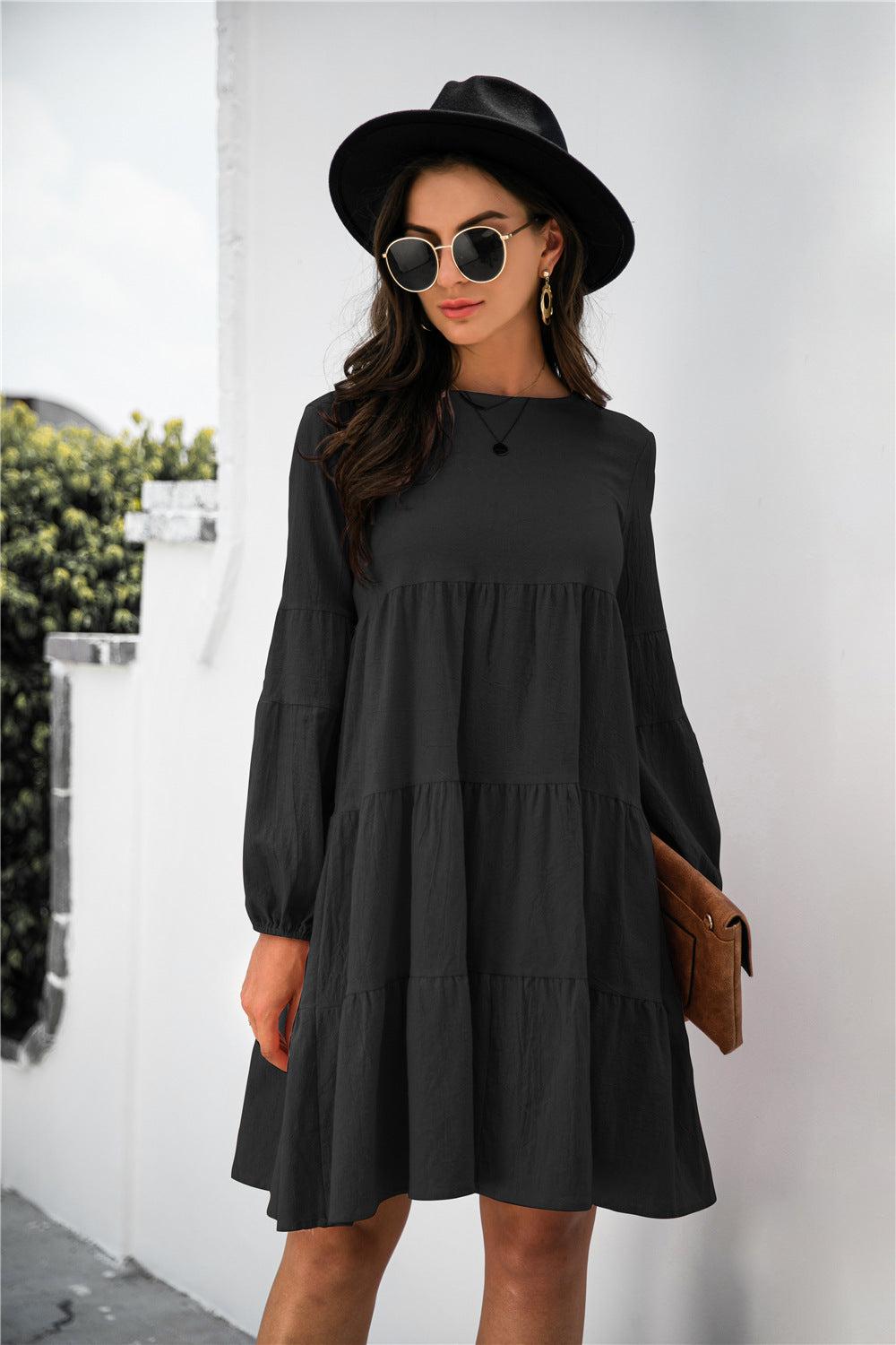 Balloon Sleeve Keyhole Tiered Dress BLUE ZONE PLANET