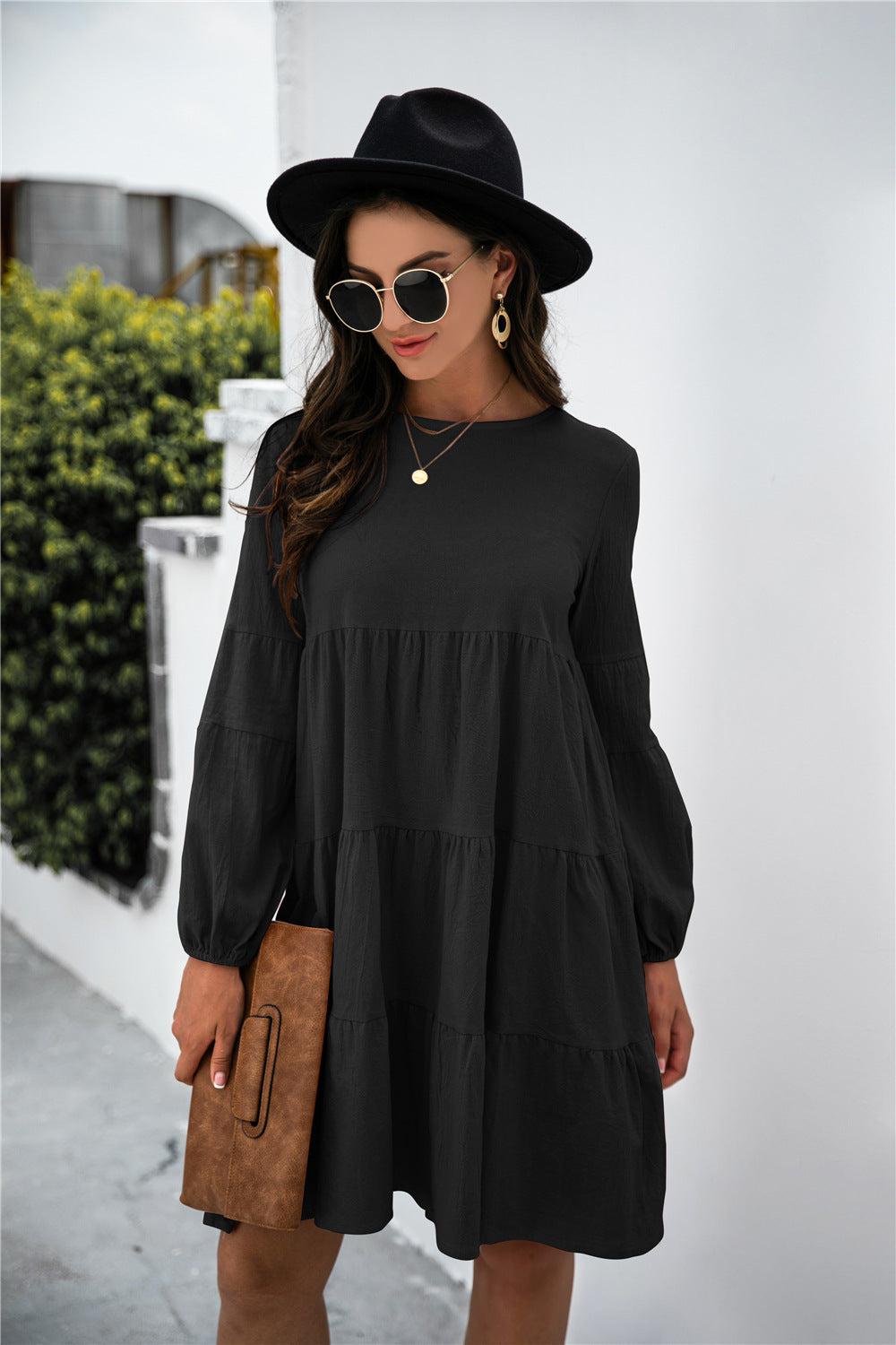 Balloon Sleeve Keyhole Tiered Dress BLUE ZONE PLANET