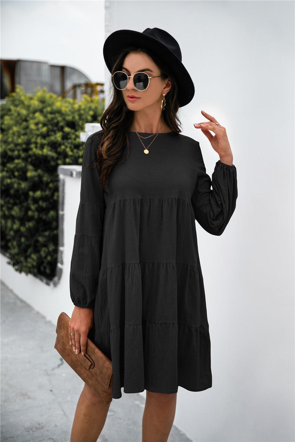 Balloon Sleeve Keyhole Tiered Dress BLUE ZONE PLANET