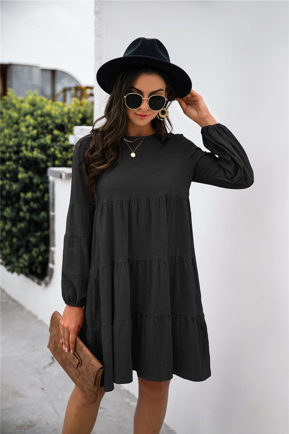 Balloon Sleeve Keyhole Tiered Dress BLUE ZONE PLANET