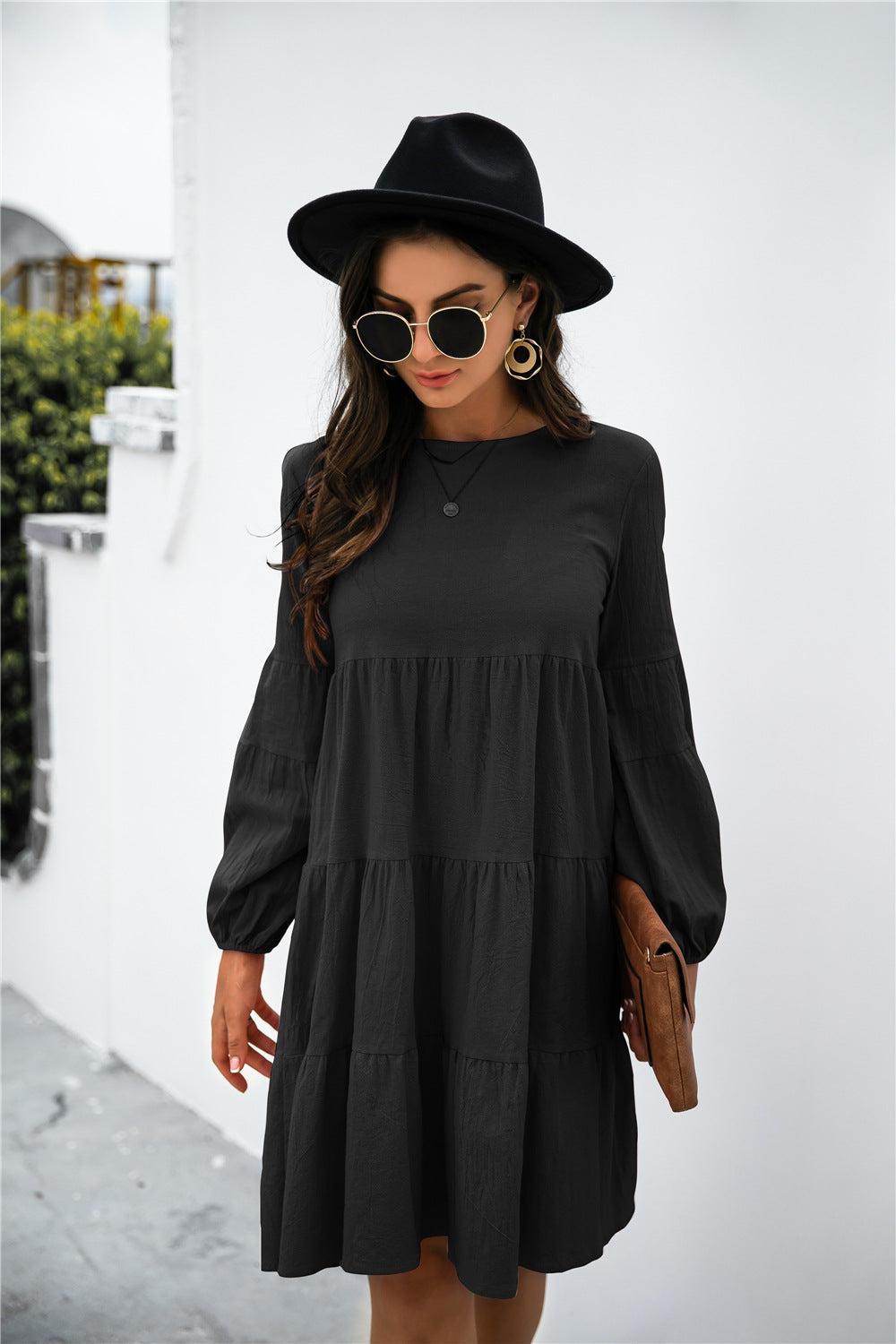 Balloon Sleeve Keyhole Tiered Dress BLUE ZONE PLANET