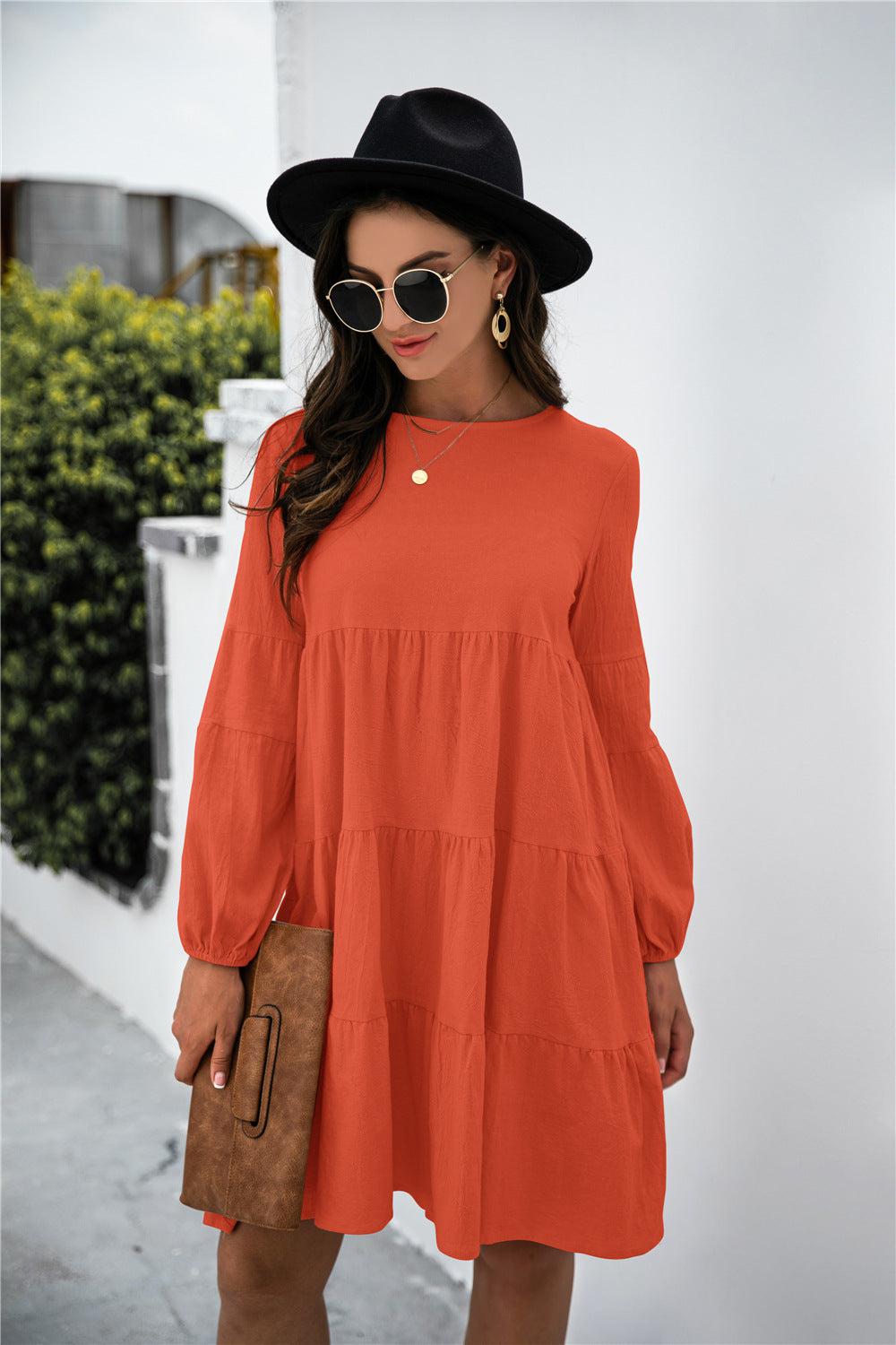 Balloon Sleeve Keyhole Tiered Dress BLUE ZONE PLANET