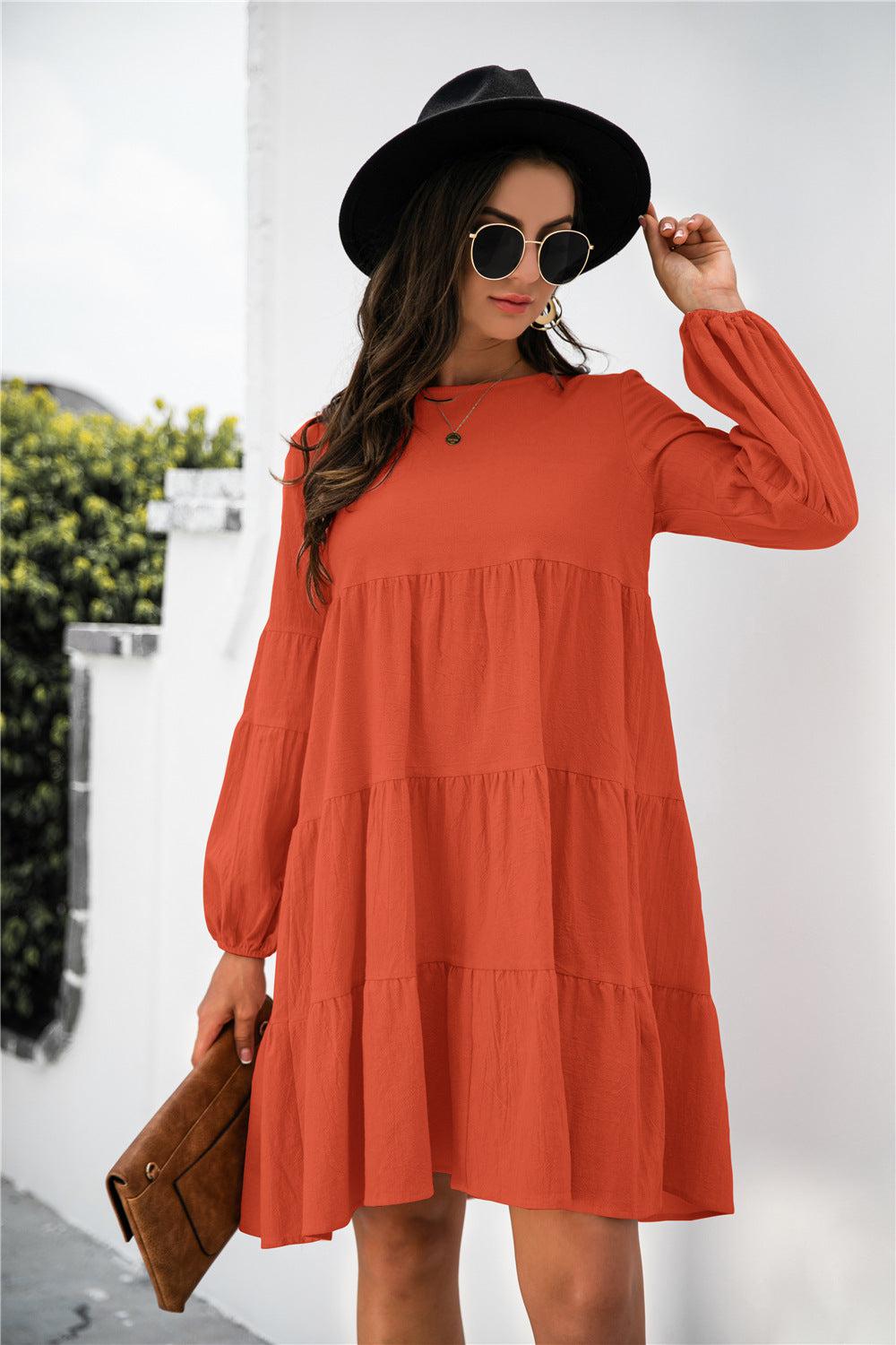 Balloon Sleeve Keyhole Tiered Dress BLUE ZONE PLANET