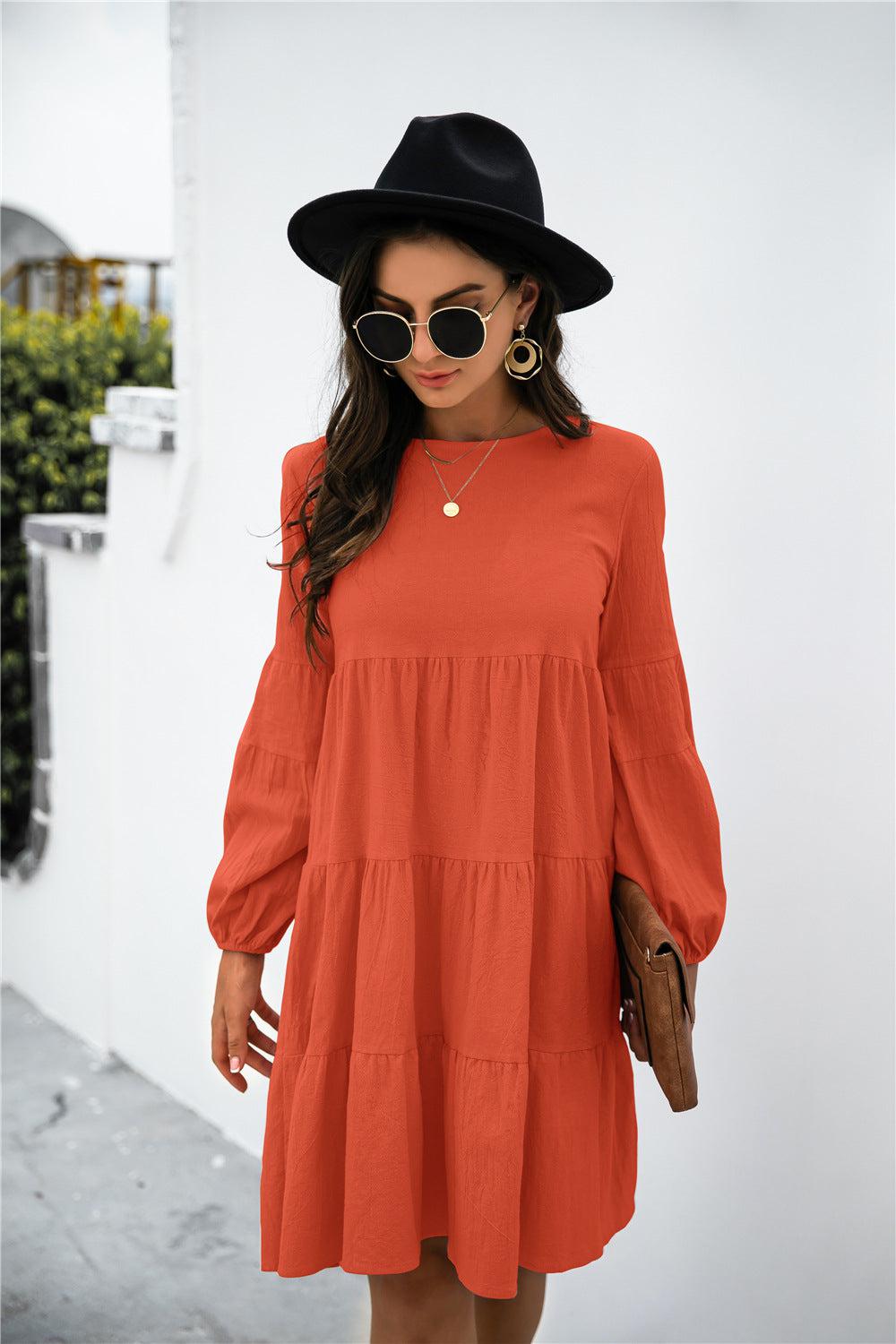 Balloon Sleeve Keyhole Tiered Dress BLUE ZONE PLANET