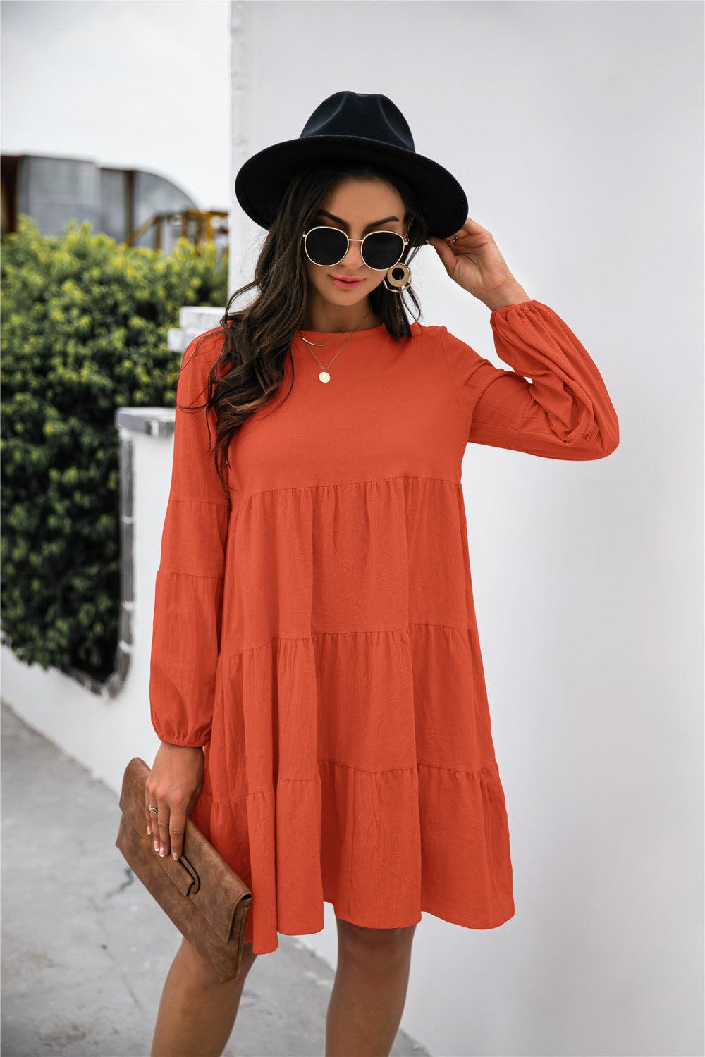 Balloon Sleeve Keyhole Tiered Dress BLUE ZONE PLANET
