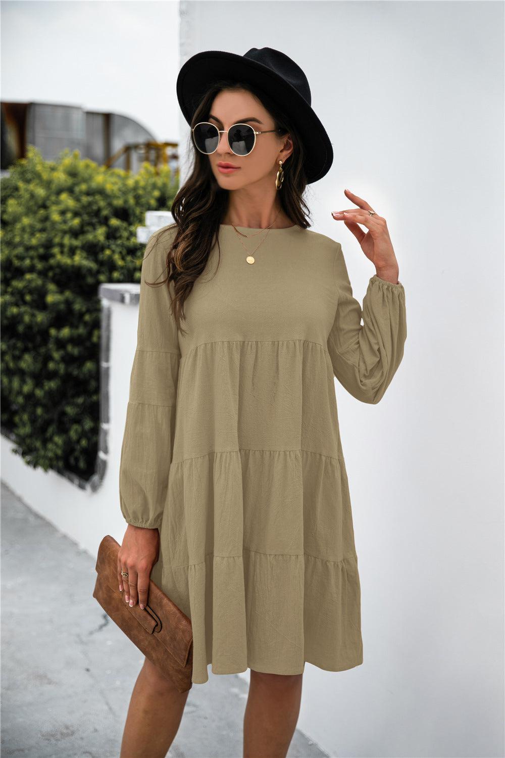 Balloon Sleeve Keyhole Tiered Dress BLUE ZONE PLANET