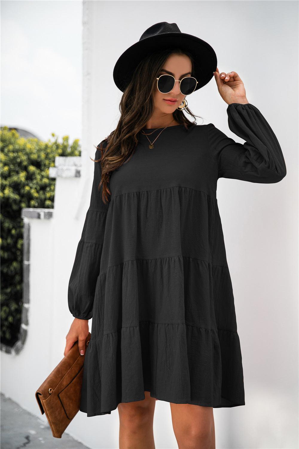 Balloon Sleeve Keyhole Tiered Dress BLUE ZONE PLANET