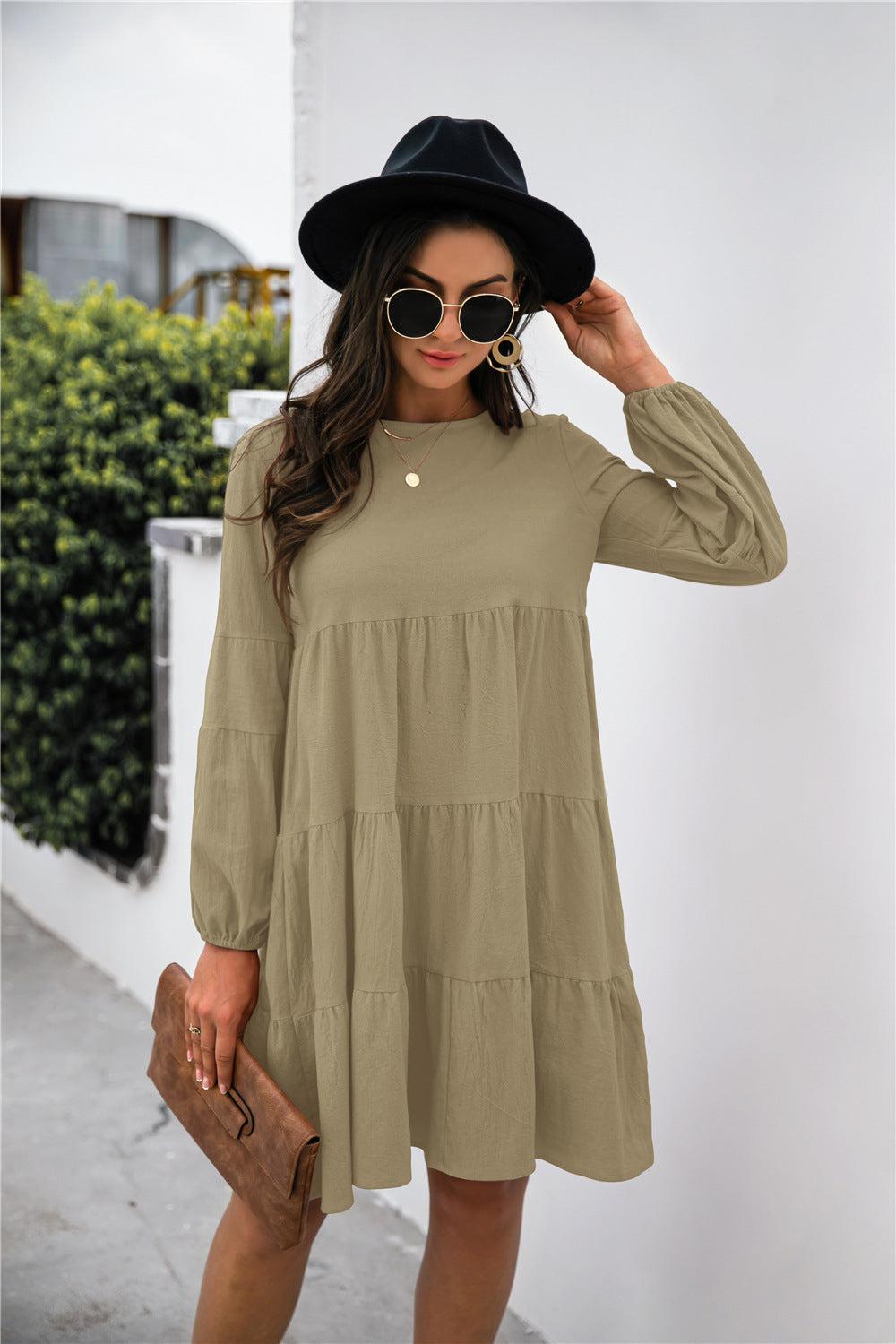 Balloon Sleeve Keyhole Tiered Dress BLUE ZONE PLANET
