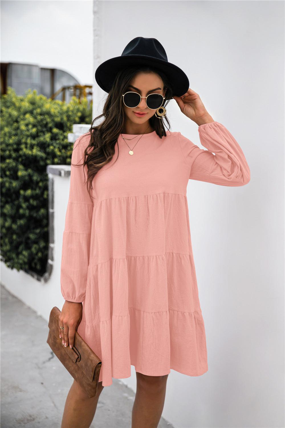 Balloon Sleeve Keyhole Tiered Dress BLUE ZONE PLANET